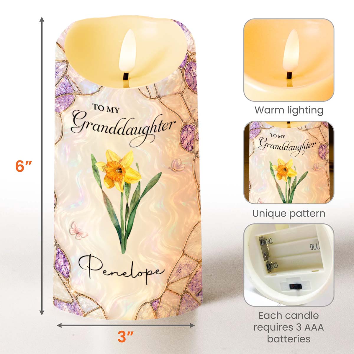 Personalized LED Candle for Granddaughter with Butterflies LED Candle GradoCreations