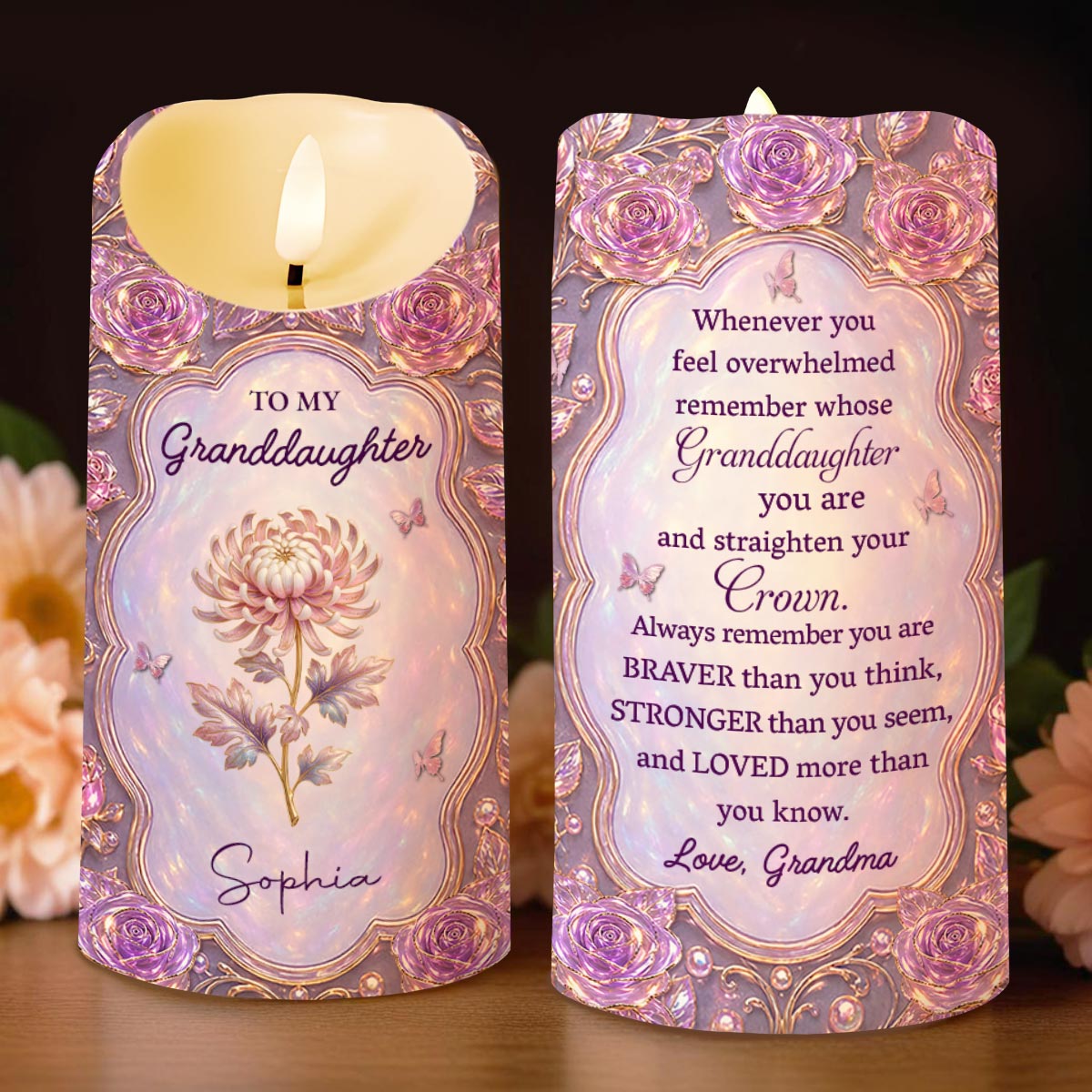 Personalized LED Candle Custom Name Gift for Granddaughter LED Candle GradoCreations