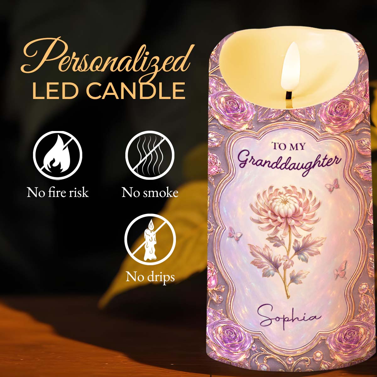 Personalized LED Candle Custom Name Gift for Granddaughter LED Candle GradoCreations
