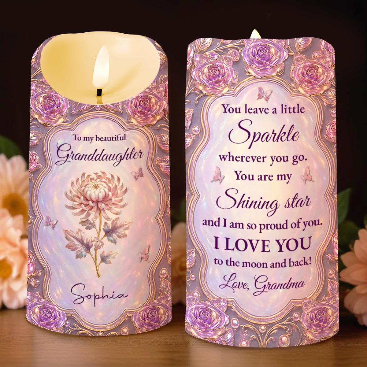 Personalized LED Candle Custom Name Gift for Granddaughter LED Candle GradoCreations