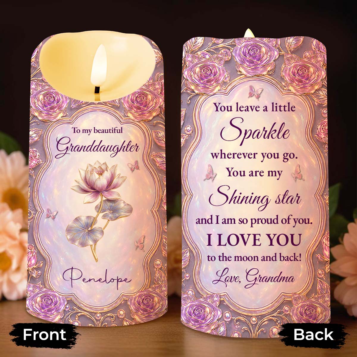 Personalized LED Candle Custom Name Gift for Granddaughter LED Candle GradoCreations