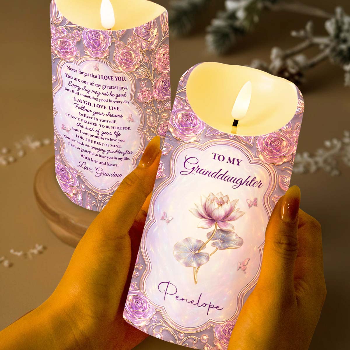 Personalized LED Candle Custom Birth Month Flowers Gift for Granddaughter LED Candle GradoCreations