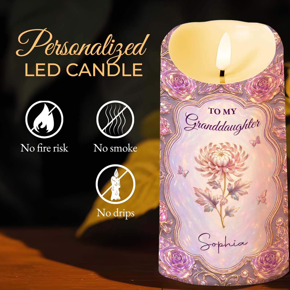 Personalized LED Candle Custom Birth Month Flowers Gift for Granddaughter LED Candle GradoCreations