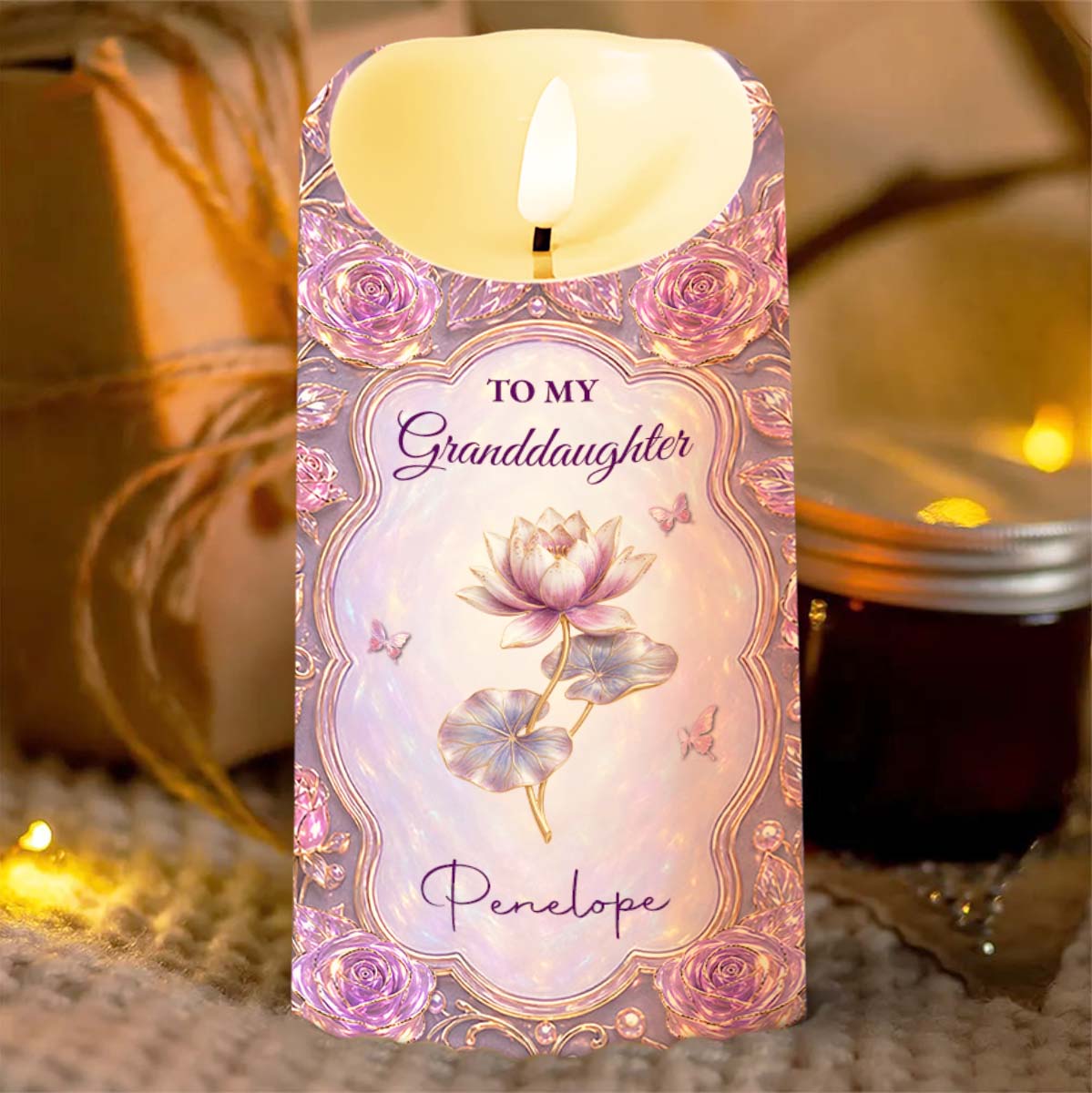 Personalized LED Candle Custom Birth Month Flowers Gift for Granddaughter LED Candle GradoCreations