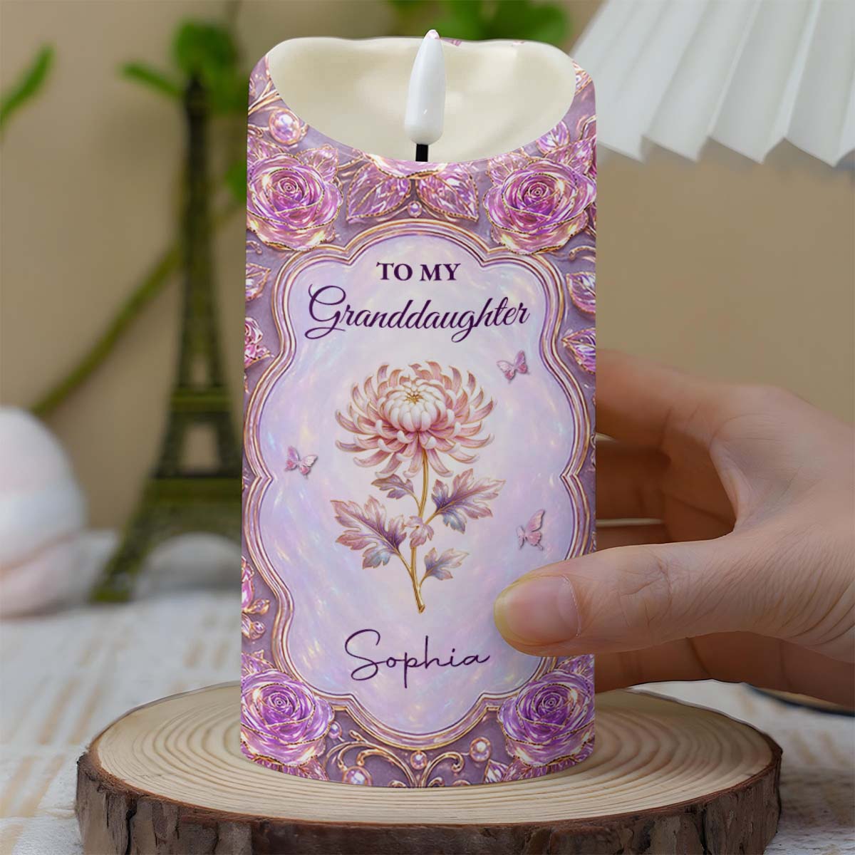 Personalized LED Candle Custom Birth Month Flowers Gift for Granddaughter LED Candle GradoCreations