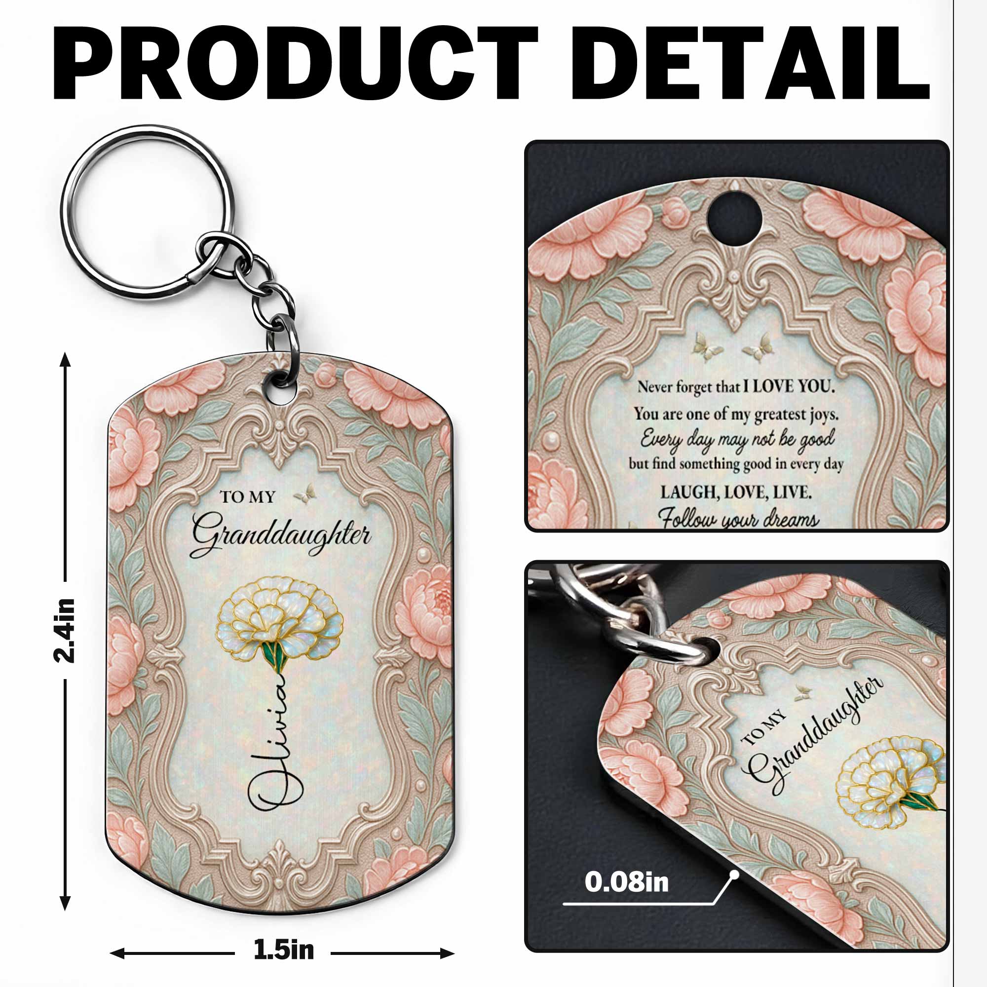 Personalized Stainless Steel Keychain for Granddaughter Gift Stainless Steel Keychain GradoCreations