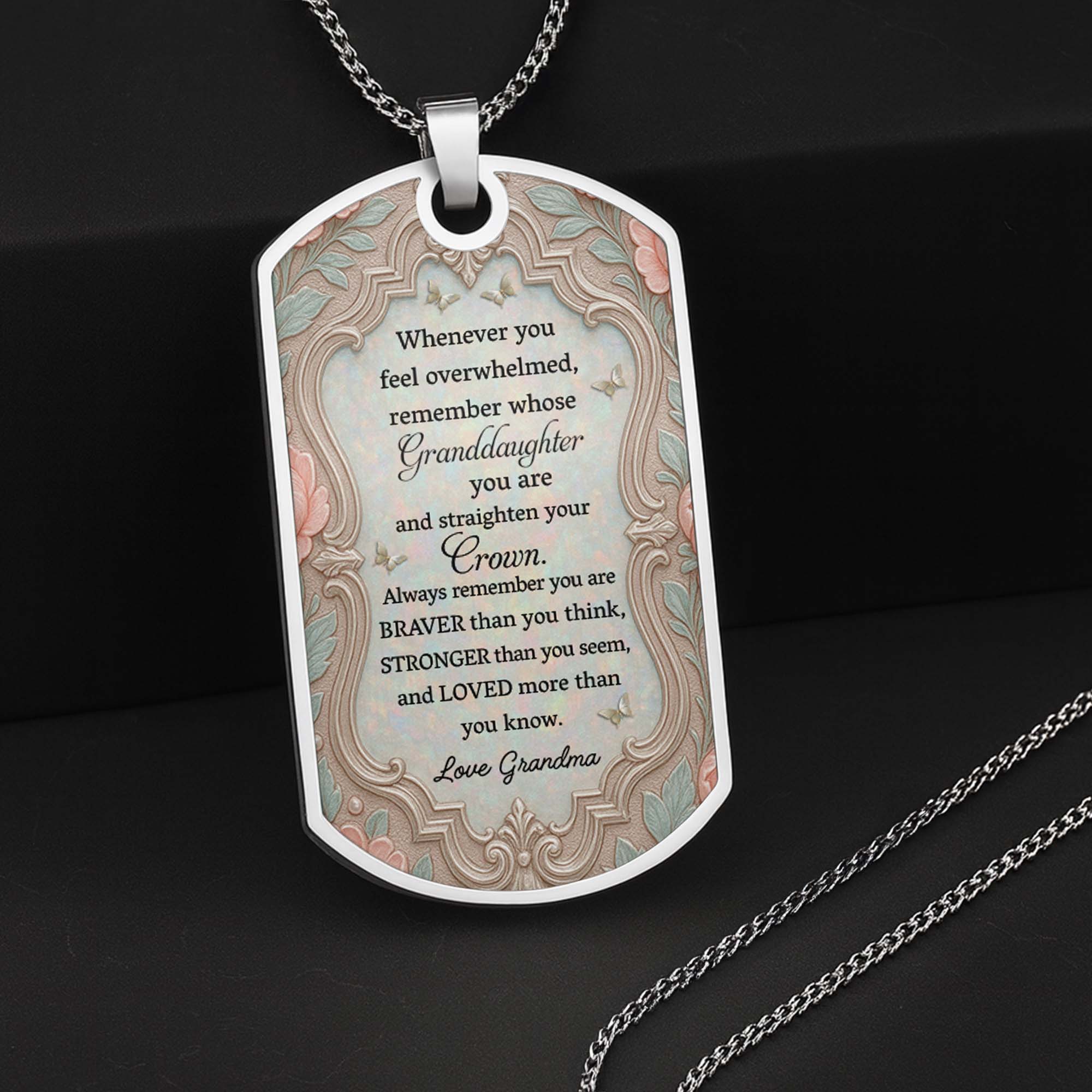 Personalized Dog Tag Necklace for Granddaughter with Birth Month Flower Dog Tag Necklace GradoCreations