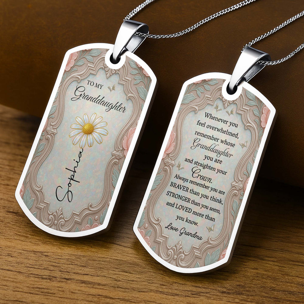 Personalized Dog Tag Necklace for Granddaughter with Birth Month Flower Dog Tag Necklace GradoCreations