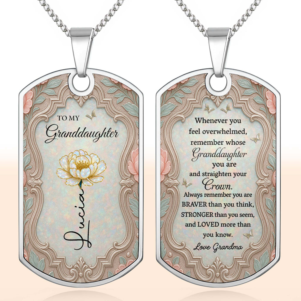 Personalized Dog Tag Necklace for Granddaughter with Birth Month Flower Dog Tag Necklace GradoCreations