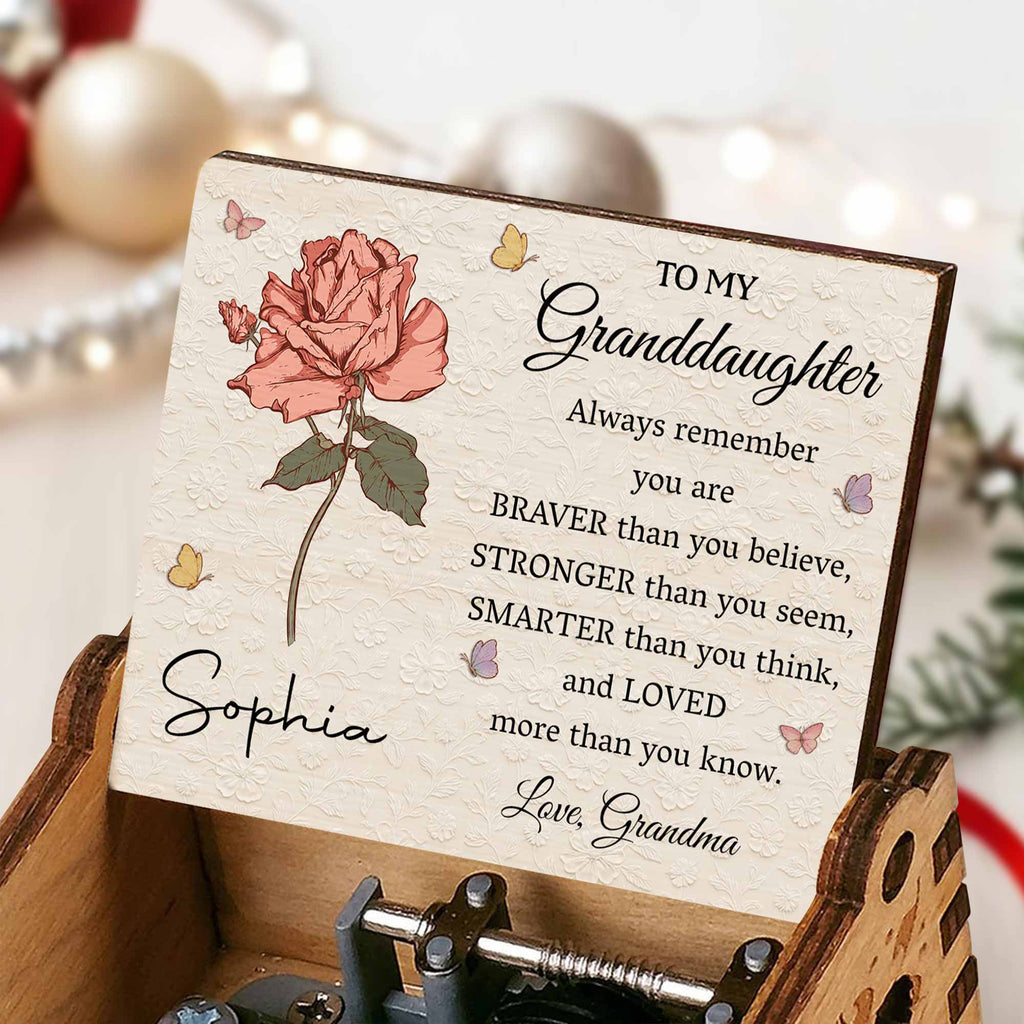 Personalized Wooden Music Box Custom Message for Granddaughter Music Box GradoCreations