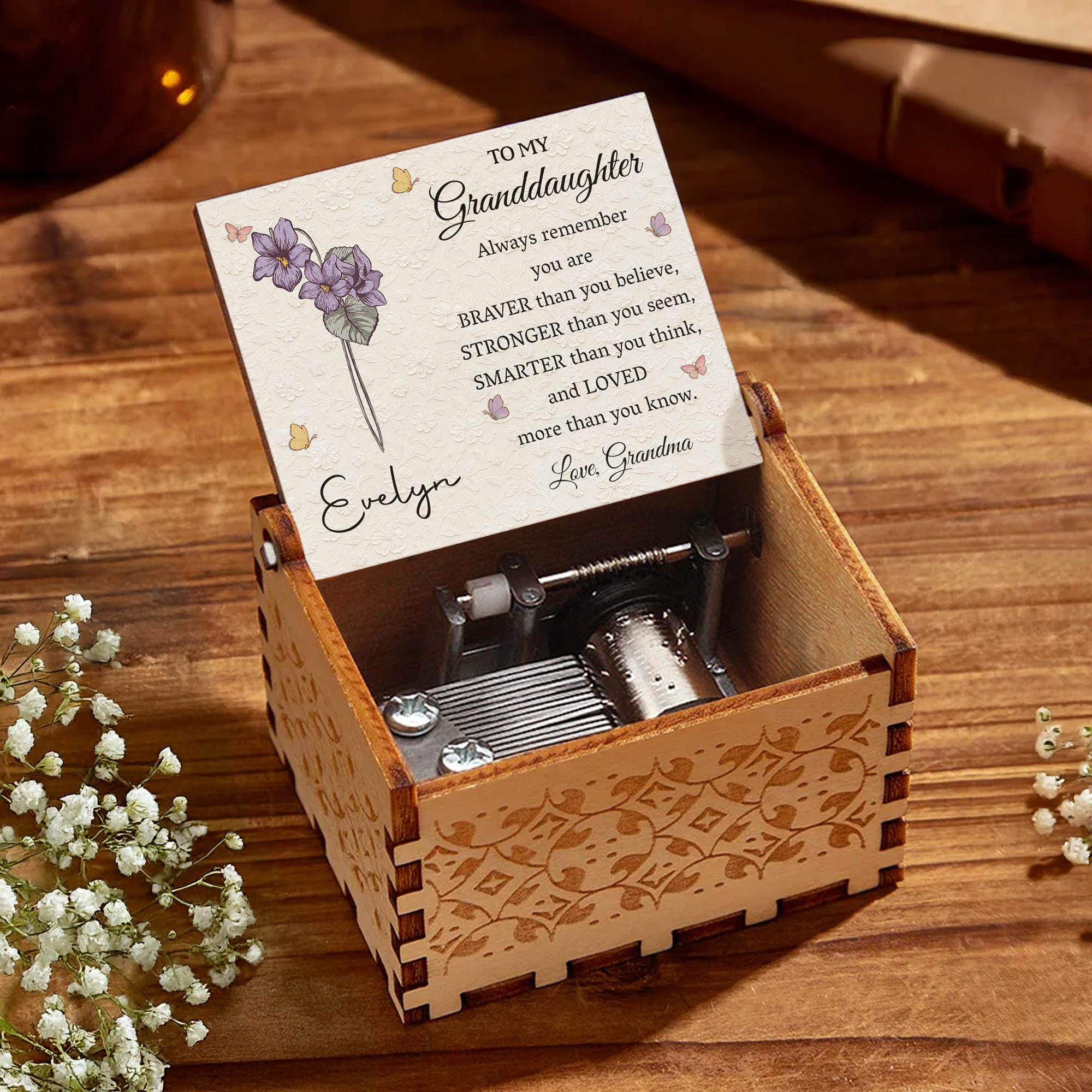 Personalized Wooden Music Box Custom Message for Granddaughter Music Box GradoCreations