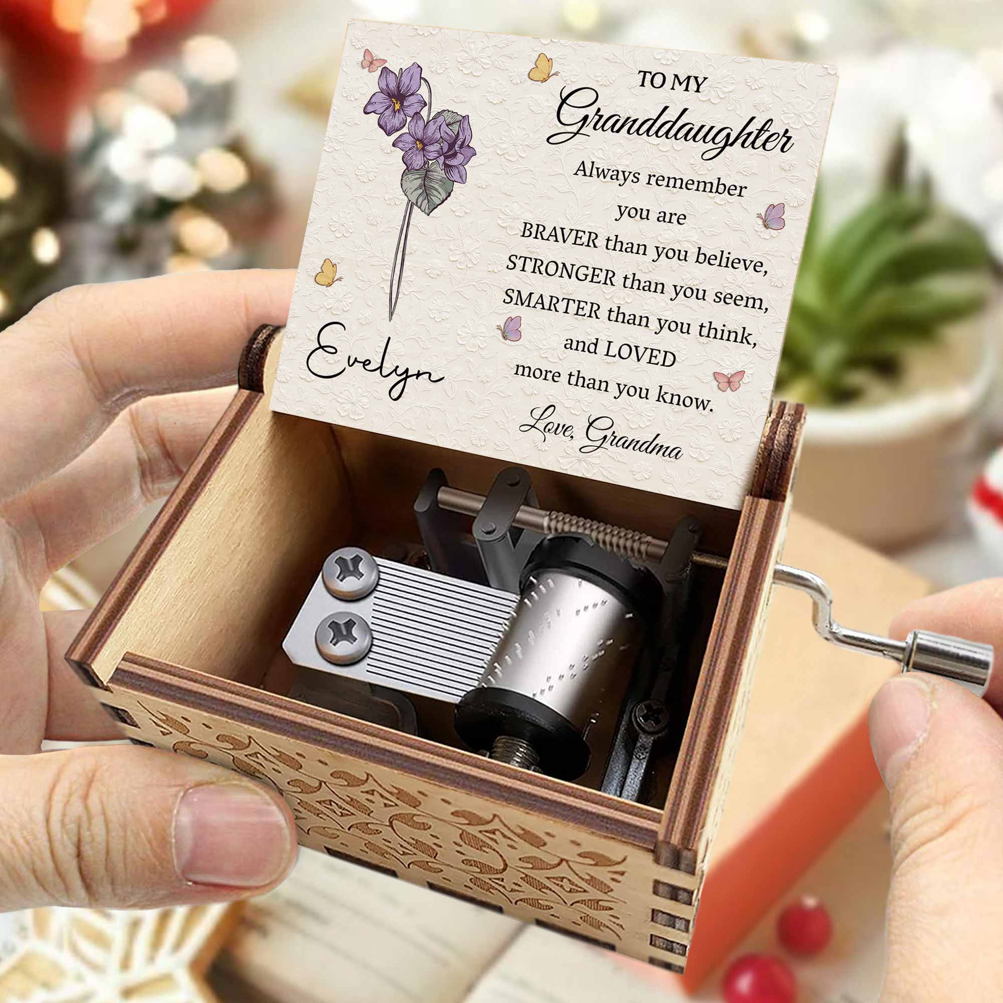 Personalized Wooden Music Box Custom Message for Granddaughter Music Box GradoCreations
