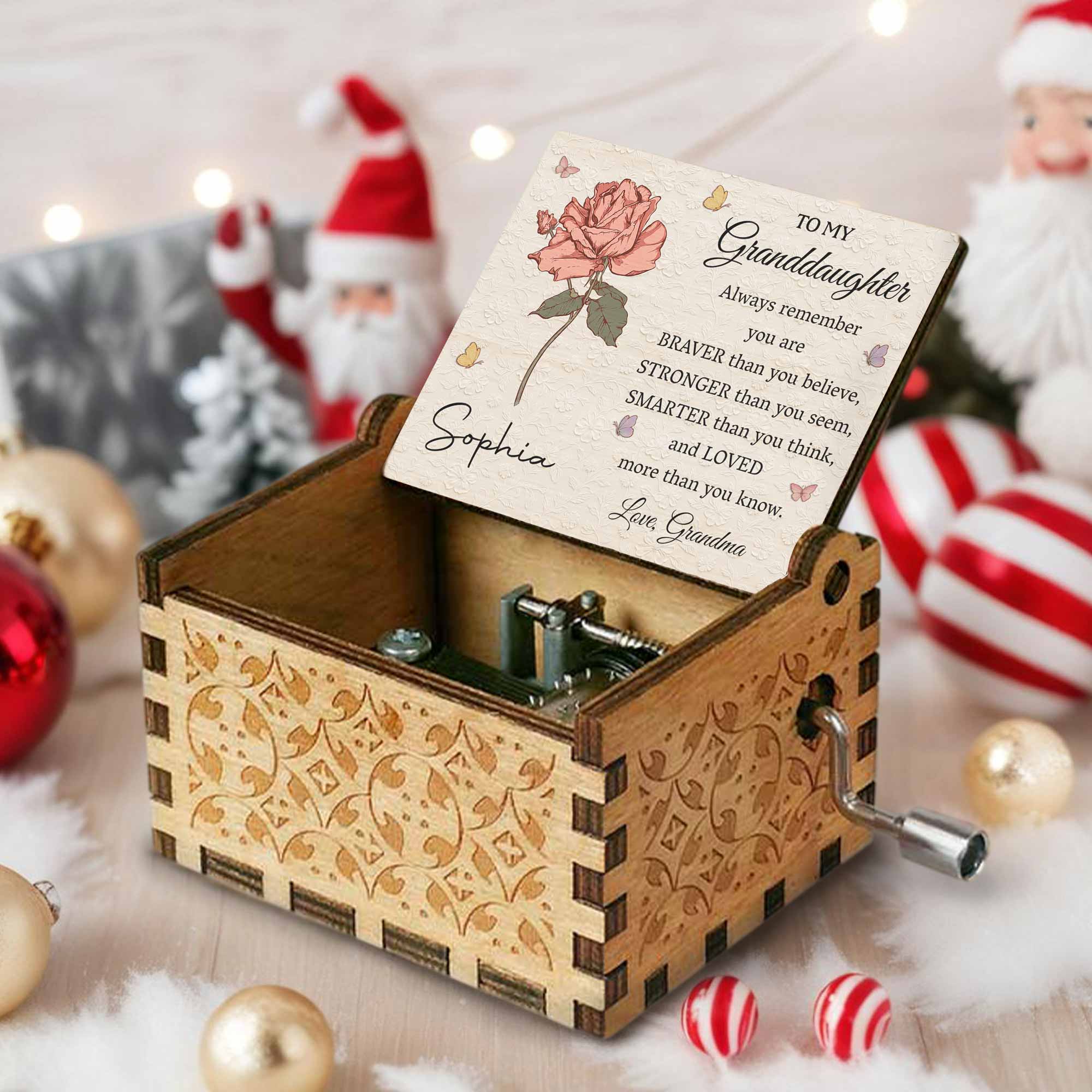 Personalized Wooden Music Box Custom Message for Granddaughter Music Box GradoCreations