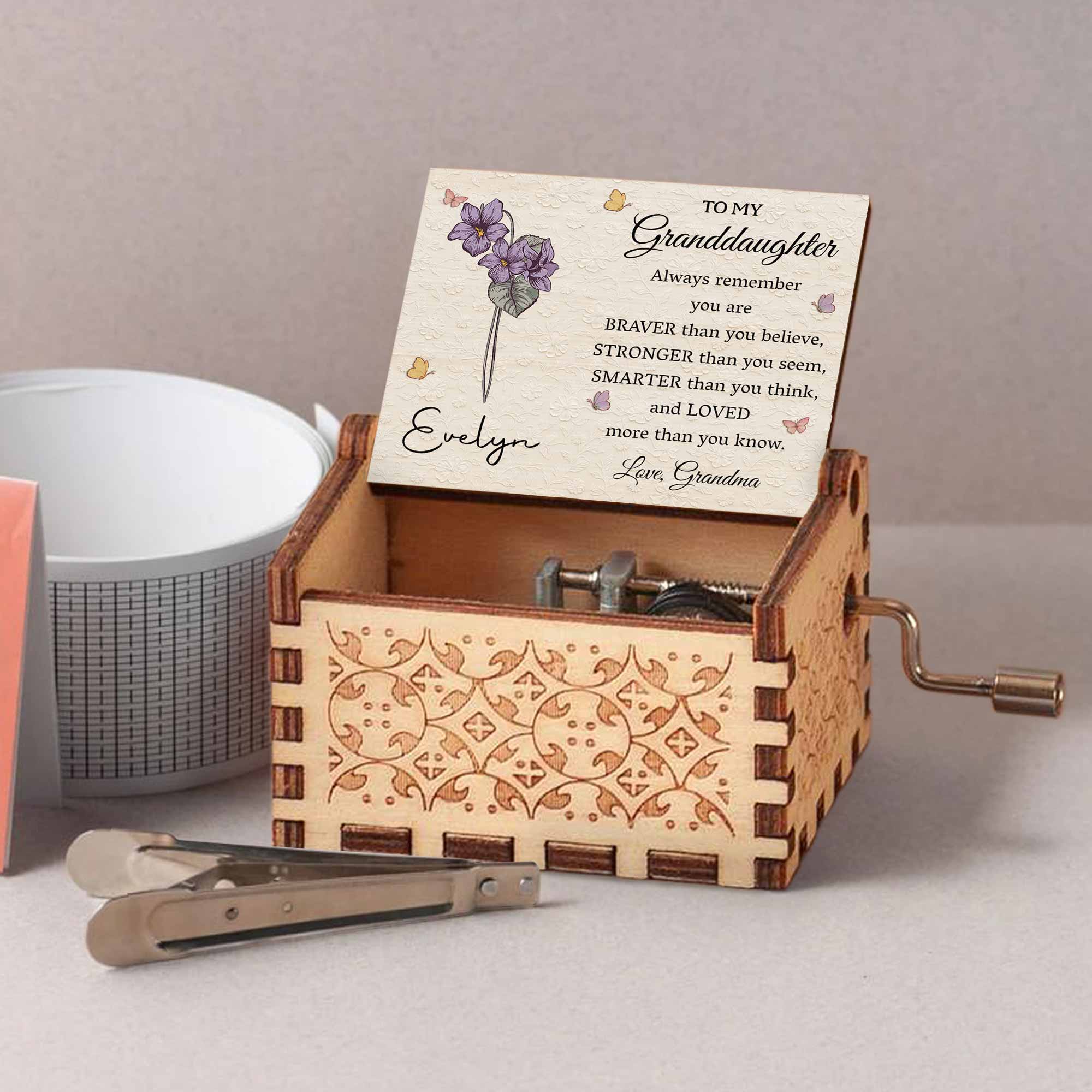 Personalized Wooden Music Box Custom Message for Granddaughter Music Box GradoCreations