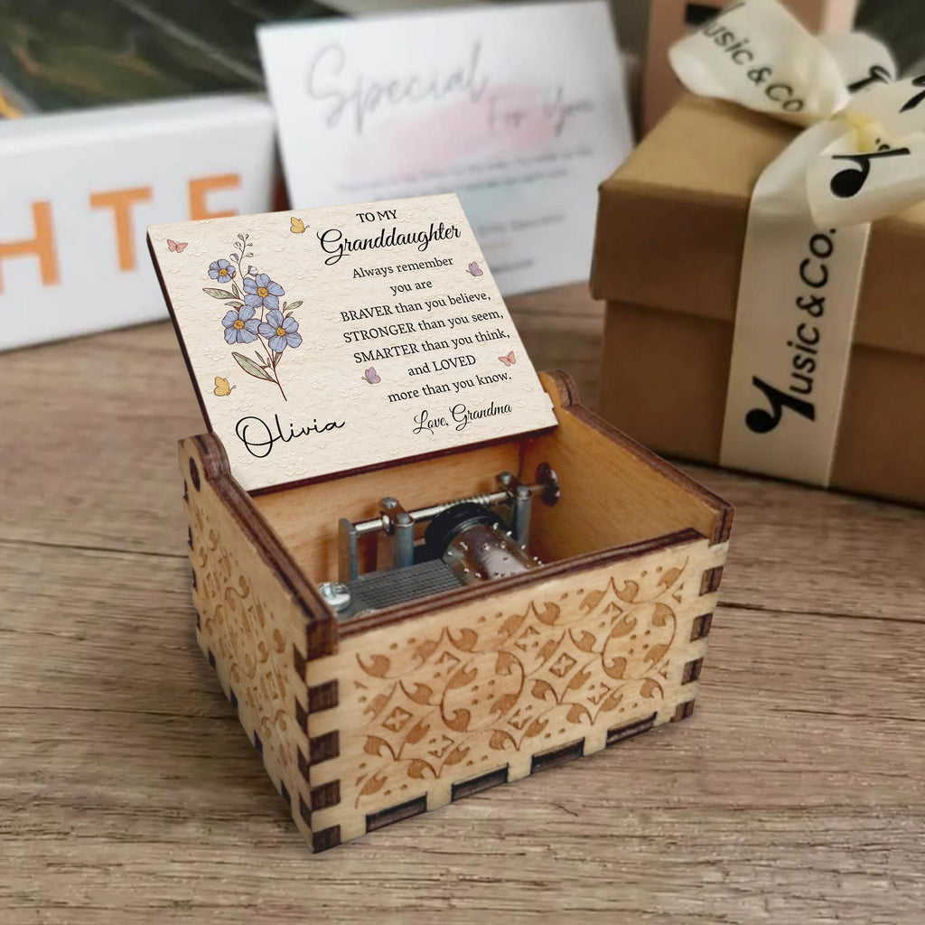 Personalized Wooden Music Box Custom Message for Granddaughter Music Box GradoCreations