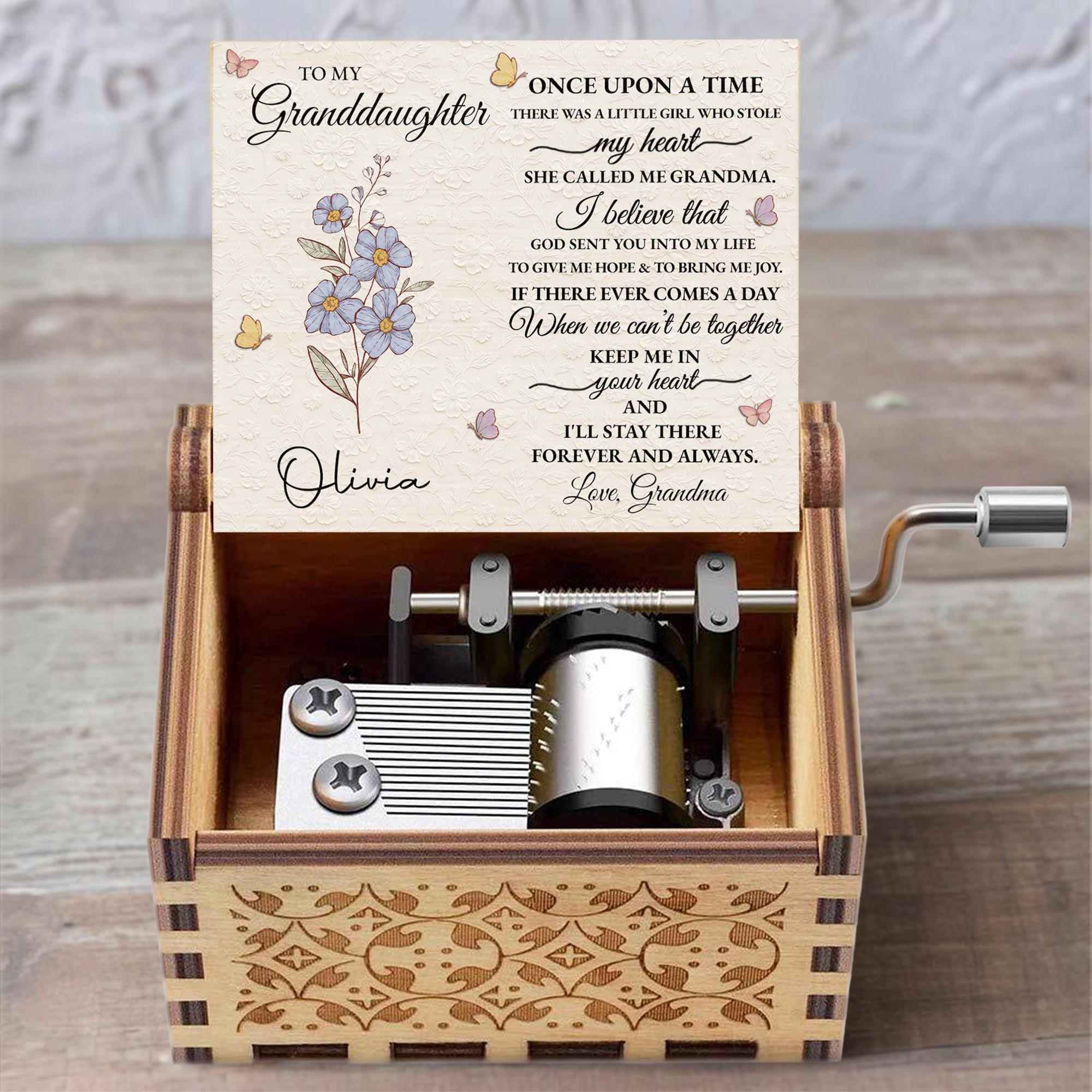 Personalized Wooden Music Box for Granddaughter with Tune Music Box GradoCreations