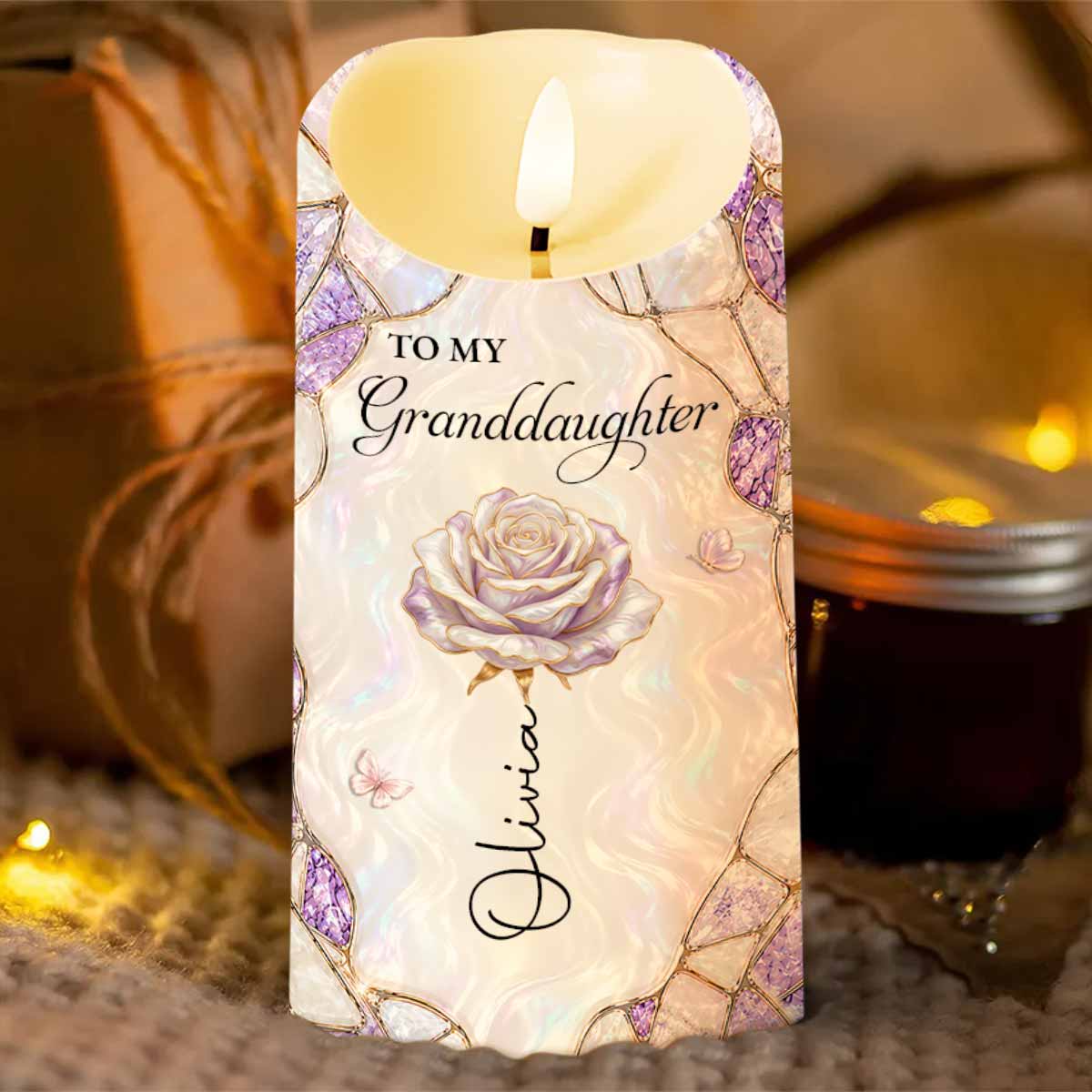 Personalized LED Candle Custom Flower Butterflies Gift for Granddaughter LED Candle GradoCreations