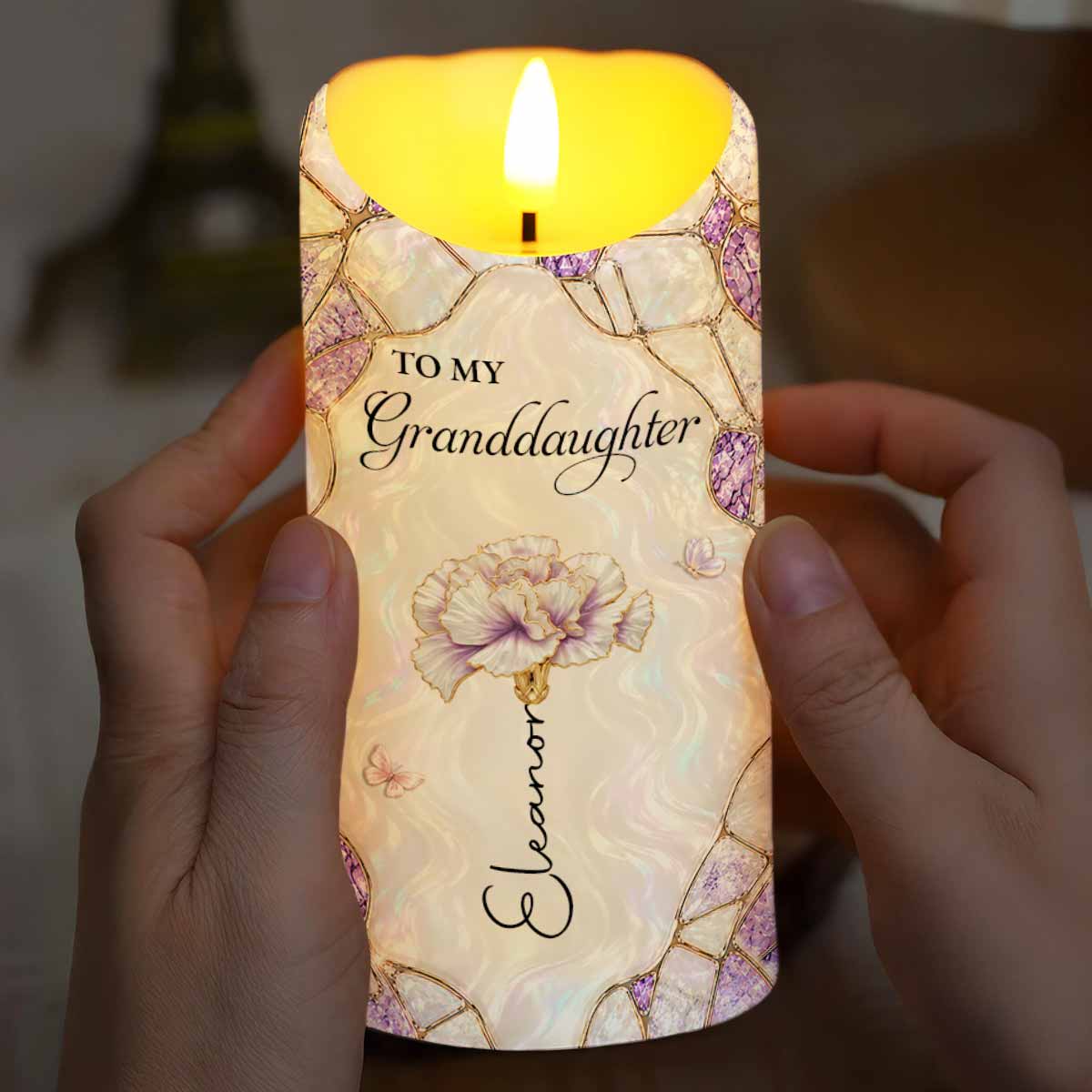 Personalized LED Candle Custom Flower Butterflies Gift for Granddaughter LED Candle GradoCreations