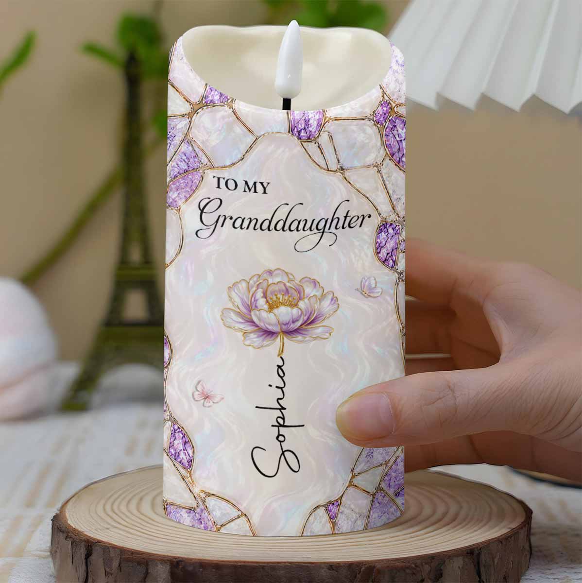 Personalized LED Candle Custom Flower Butterflies Gift for Granddaughter LED Candle GradoCreations