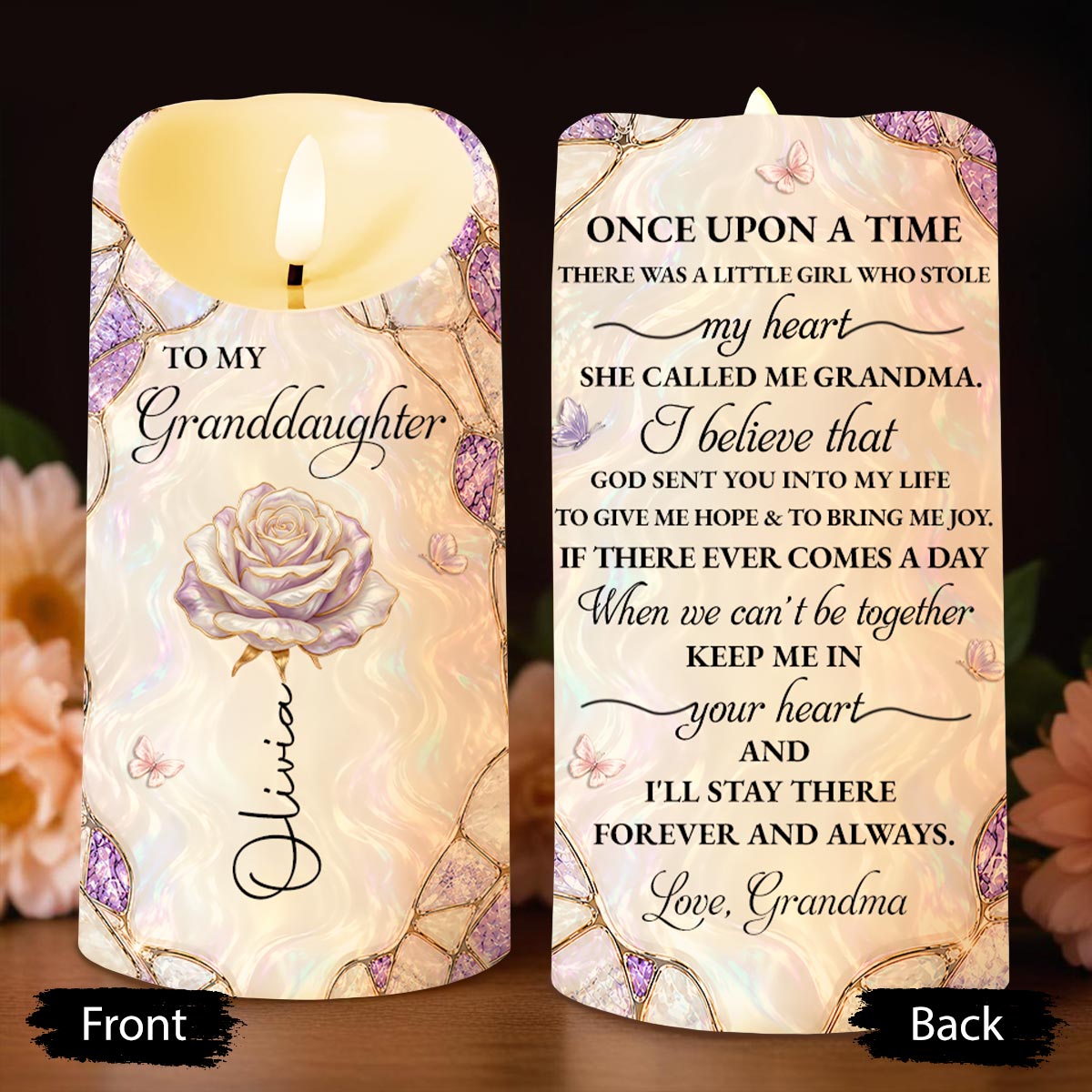 Personalized LED Candle Custom Flower Butterflies Gift for Granddaughter LED Candle GradoCreations