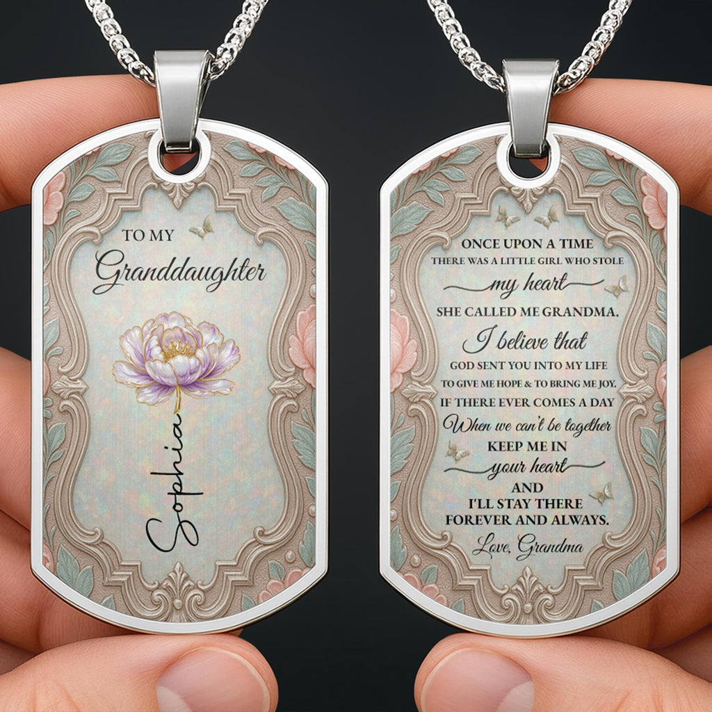 Personalized Custom Dog Tag Necklace for Granddaughter - Birth Flower Gift Dog Tag Necklace GradoCreations