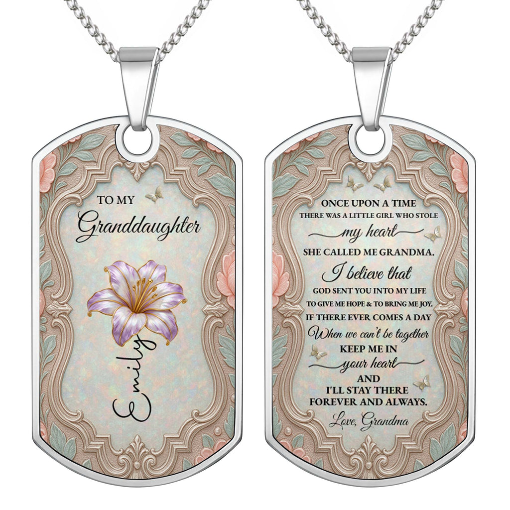 Personalized Custom Dog Tag Necklace for Granddaughter - Birth Flower Gift Dog Tag Necklace GradoCreations