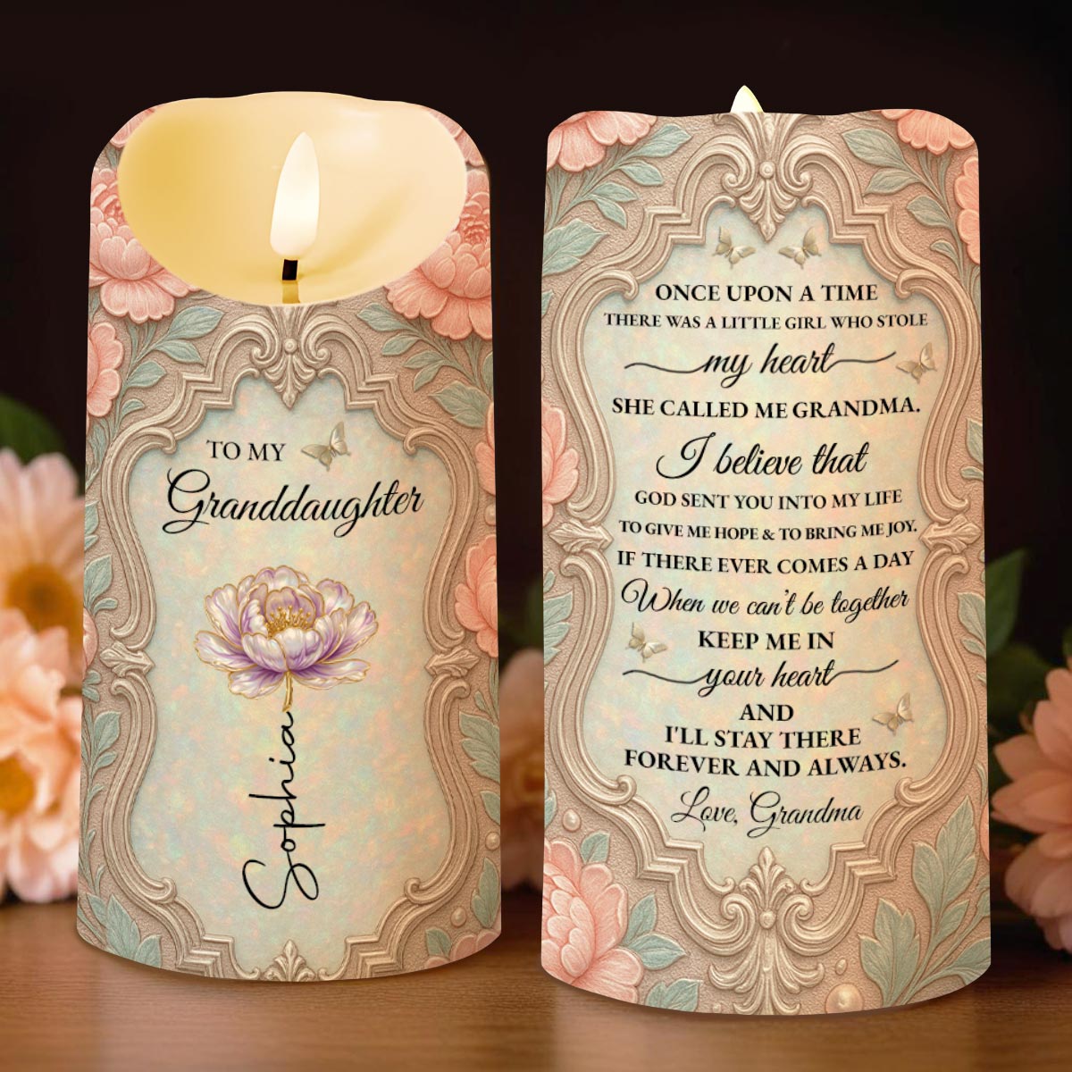 Personalized LED Candle Custom Name Birth Month Flower Gift for Granddaughter LED Candle GradoCreations