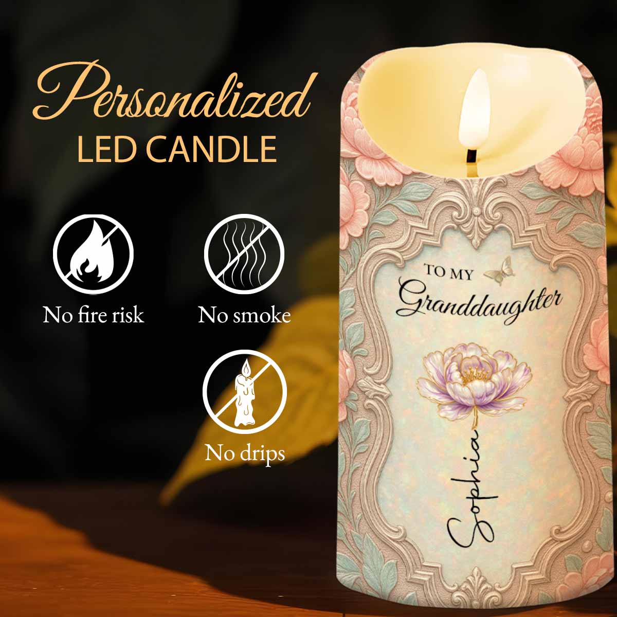 Personalized LED Candle Custom Name Birth Month Flower Gift for Granddaughter LED Candle GradoCreations