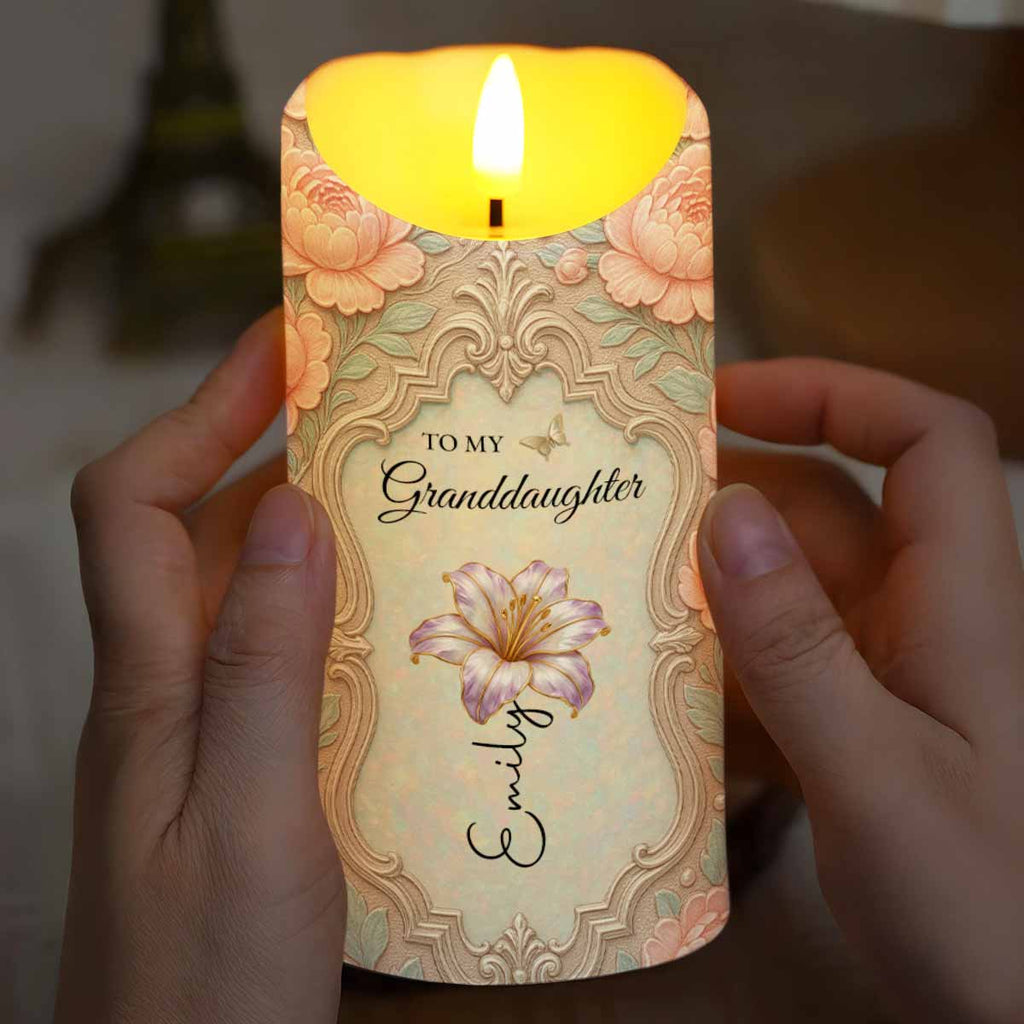 Personalized LED Candle Custom Name Birth Month Flower Gift for Granddaughter LED Candle GradoCreations