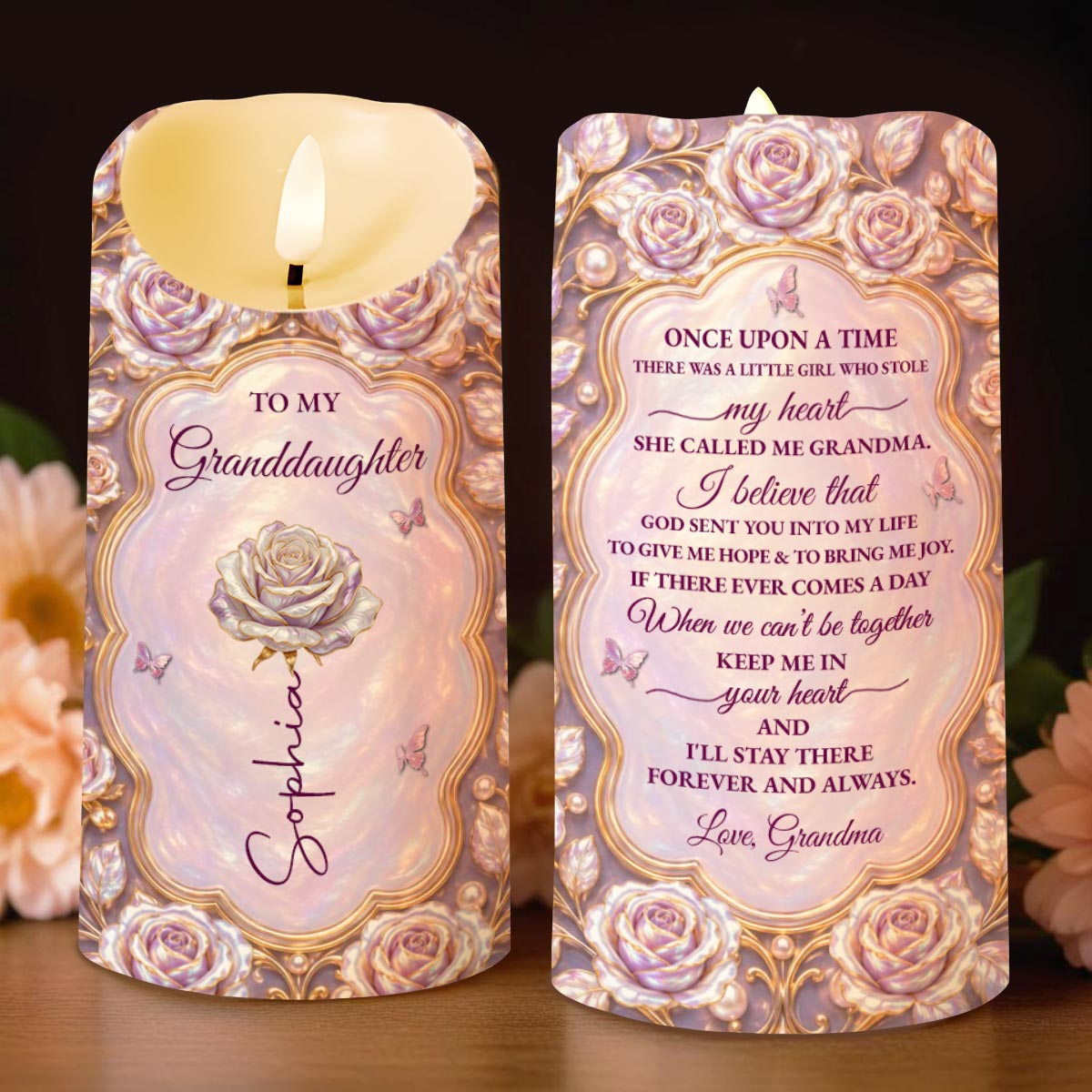 Personalized LED Candle for Granddaughter with Butterflies LED Candle GradoCreations