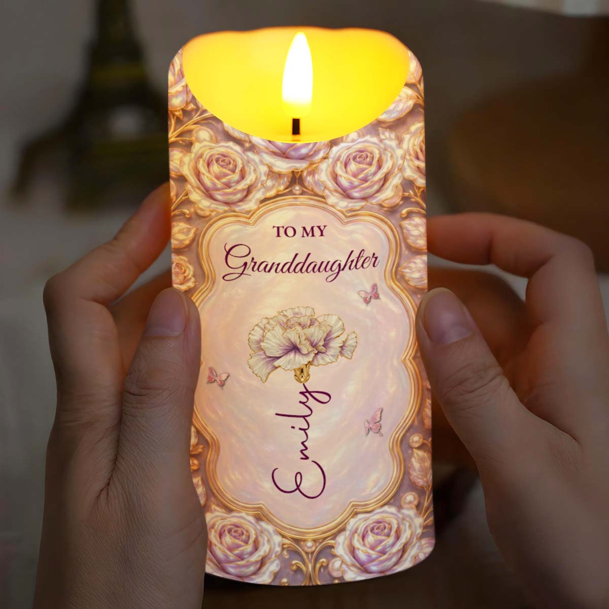 Personalized LED Candle for Granddaughter with Butterflies LED Candle GradoCreations