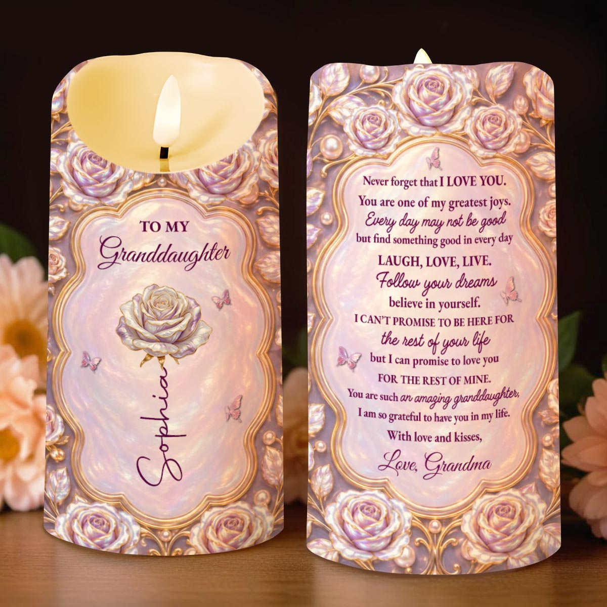Personalized LED Candle Custom Name Gift for Granddaughter LED Candle GradoCreations