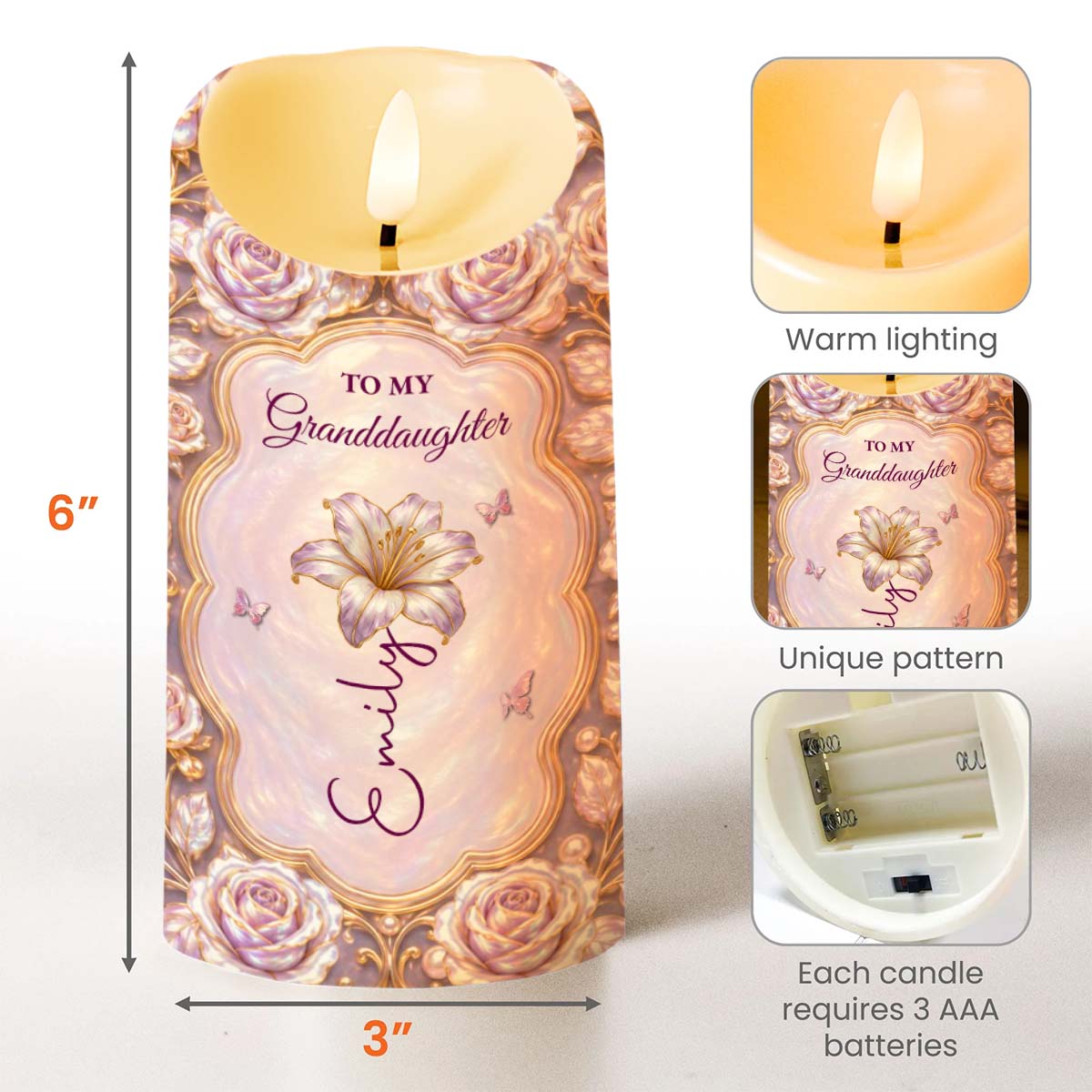 Personalized LED Candle Custom Name Gift for Granddaughter LED Candle GradoCreations