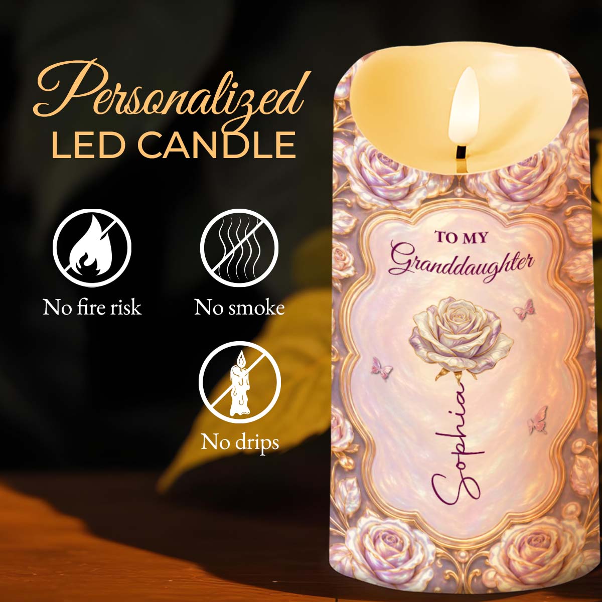 Personalized LED Candle Custom Name Gift for Granddaughter LED Candle GradoCreations