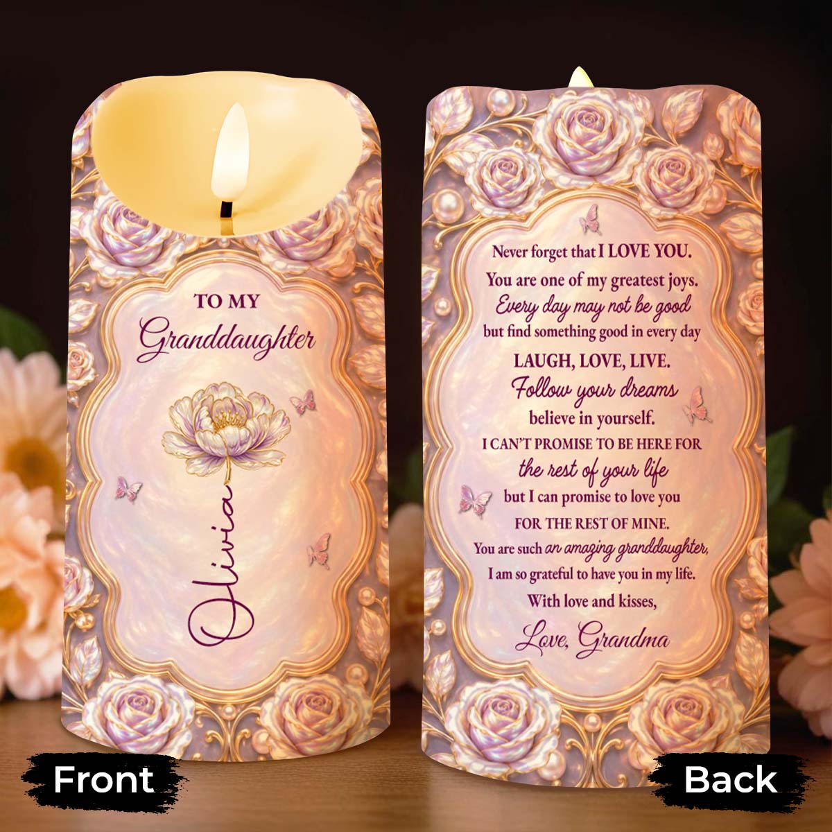 Personalized LED Candle Custom Name Gift for Granddaughter LED Candle GradoCreations