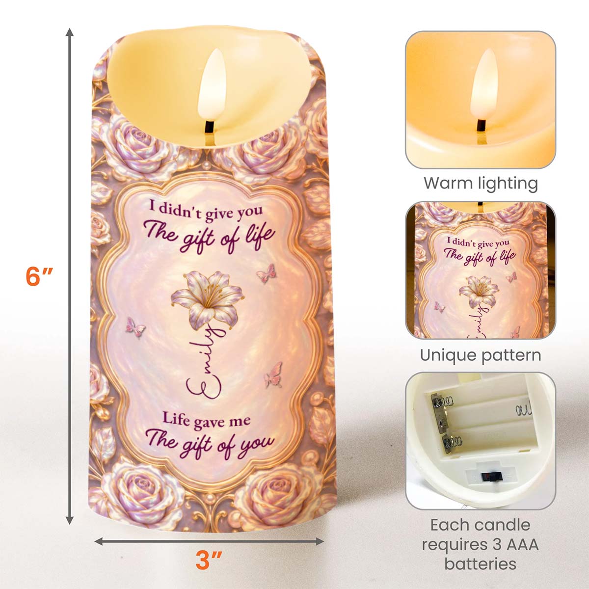 Personalized LED Candle Custom Name Gift for Granddaughter LED Candle GradoCreations