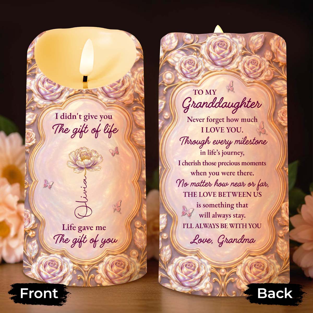 Personalized LED Candle Custom Name Gift for Granddaughter LED Candle GradoCreations