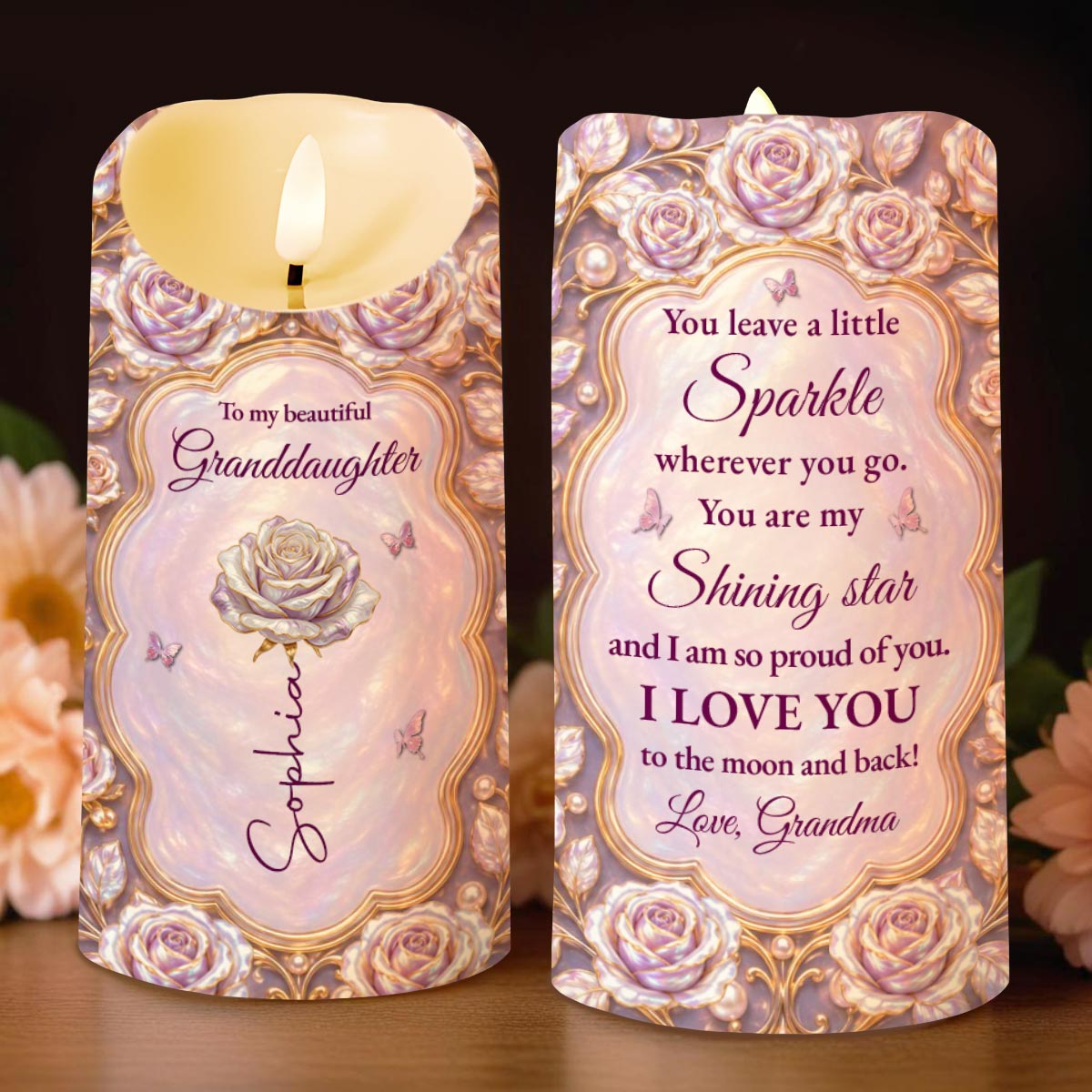 Personalized LED Candle Custom Name Gift for Granddaughter LED Candle GradoCreations