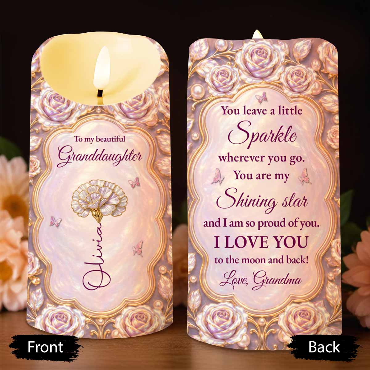 Personalized LED Candle Custom Name Gift for Granddaughter LED Candle GradoCreations