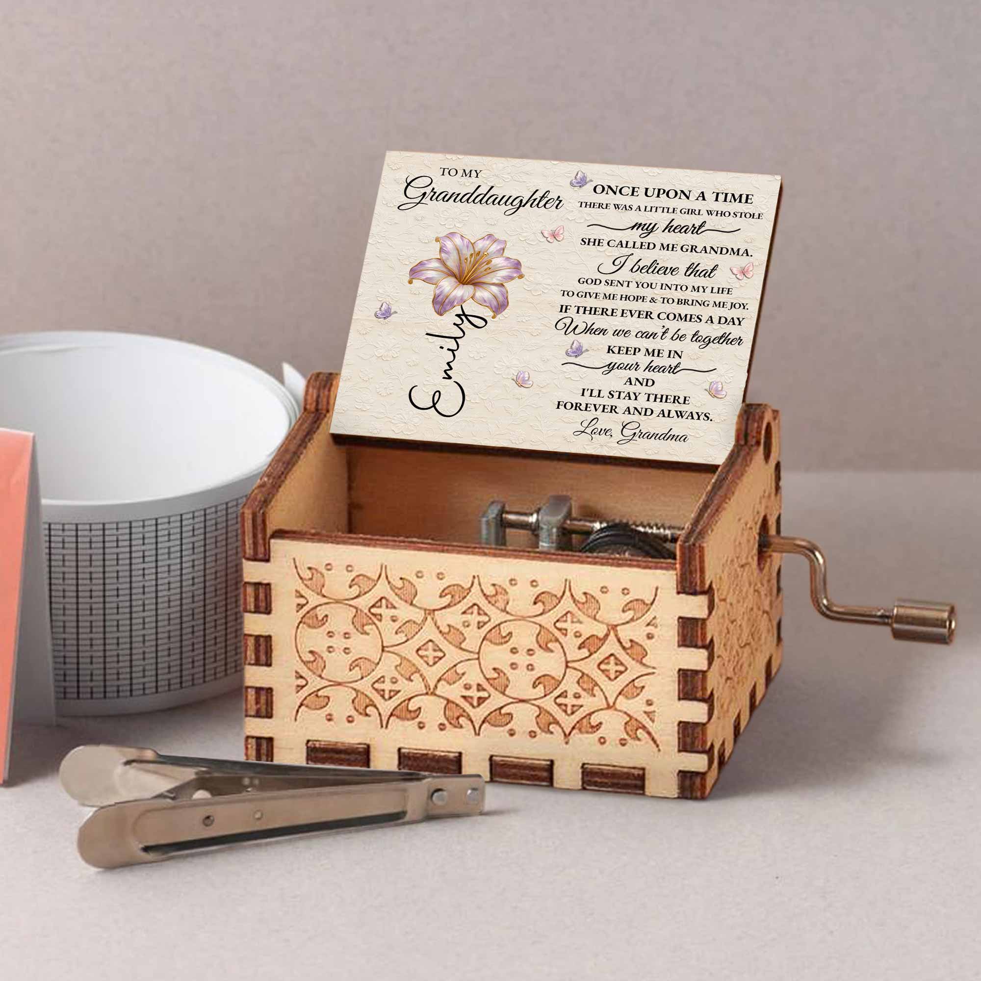 Personalized Wooden Music Box Custom Design for Granddaughter Gift Music Box GradoCreations