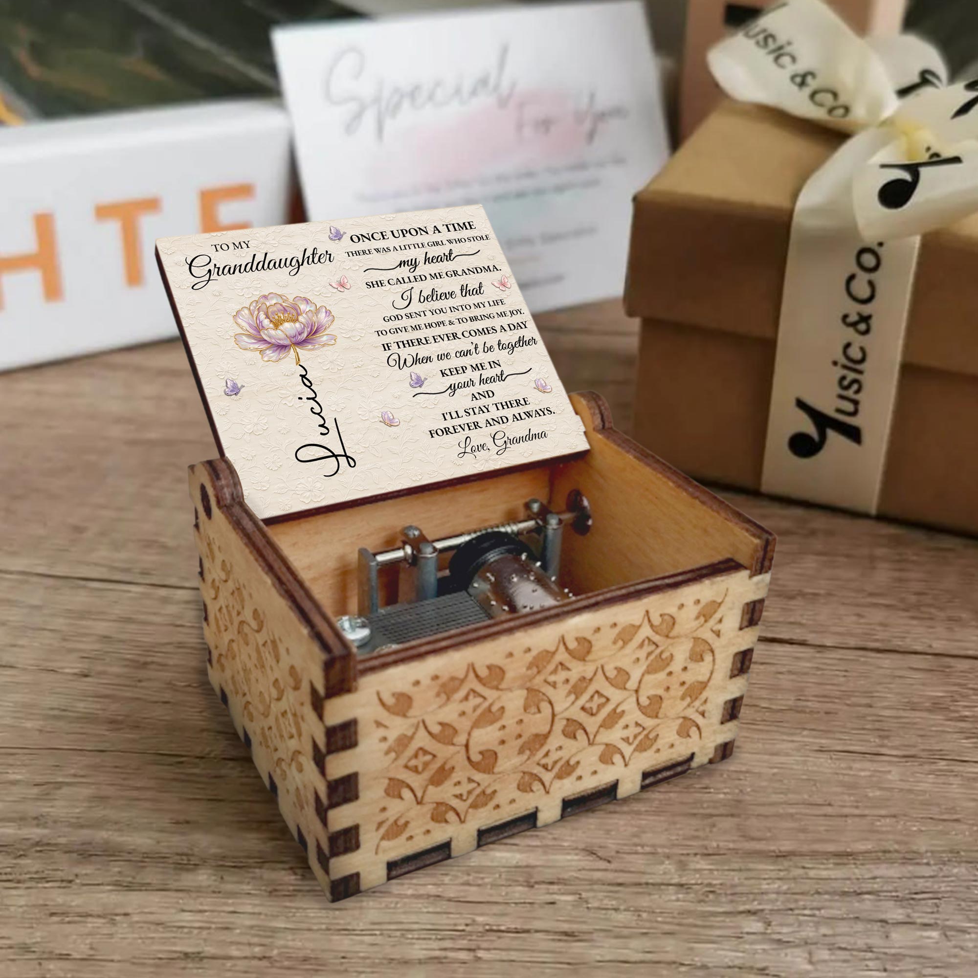 Personalized Wooden Music Box Custom Design for Granddaughter Gift Music Box GradoCreations