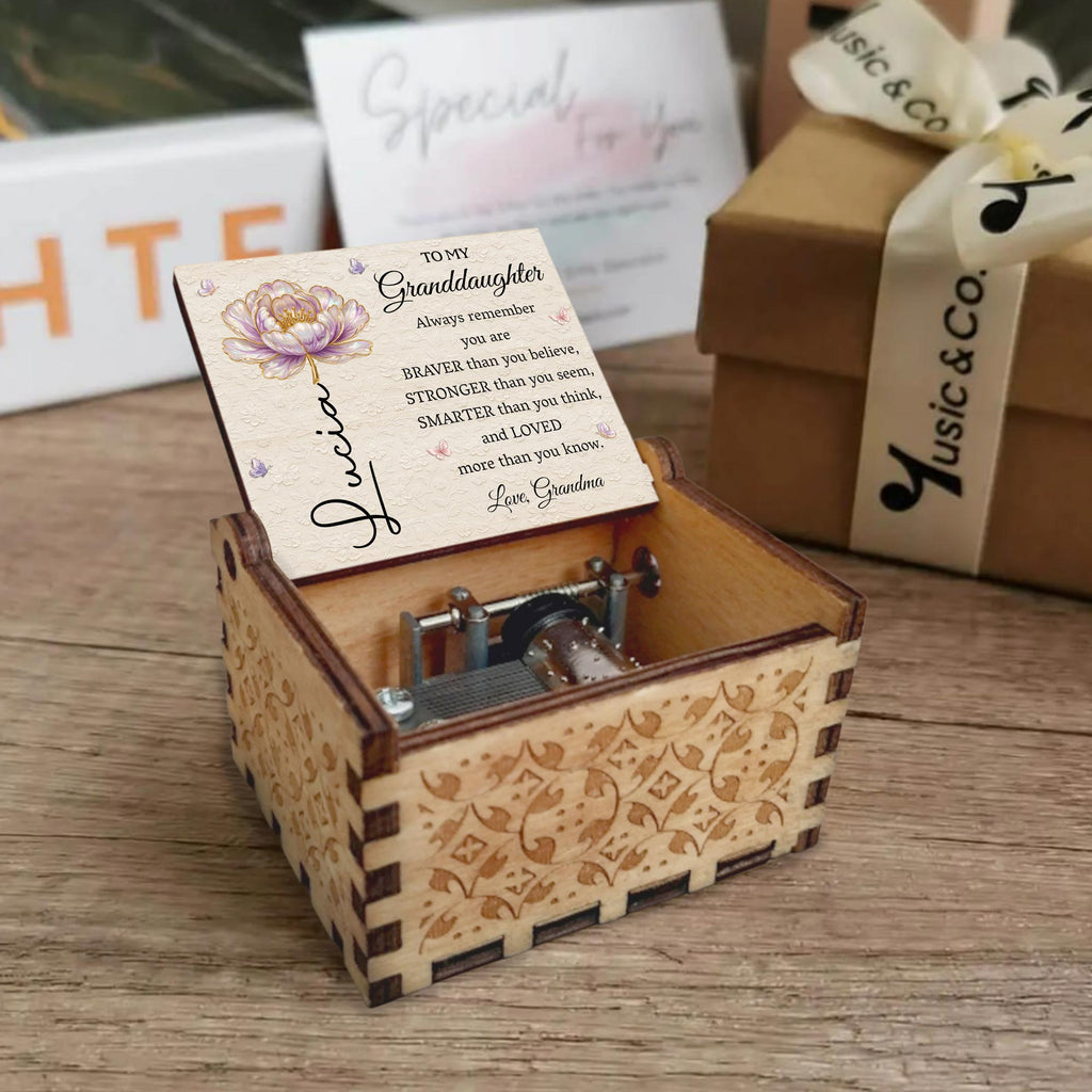 Personalized Wooden Music Box Custom Tune Gift for Granddaughter Music Box GradoCreations