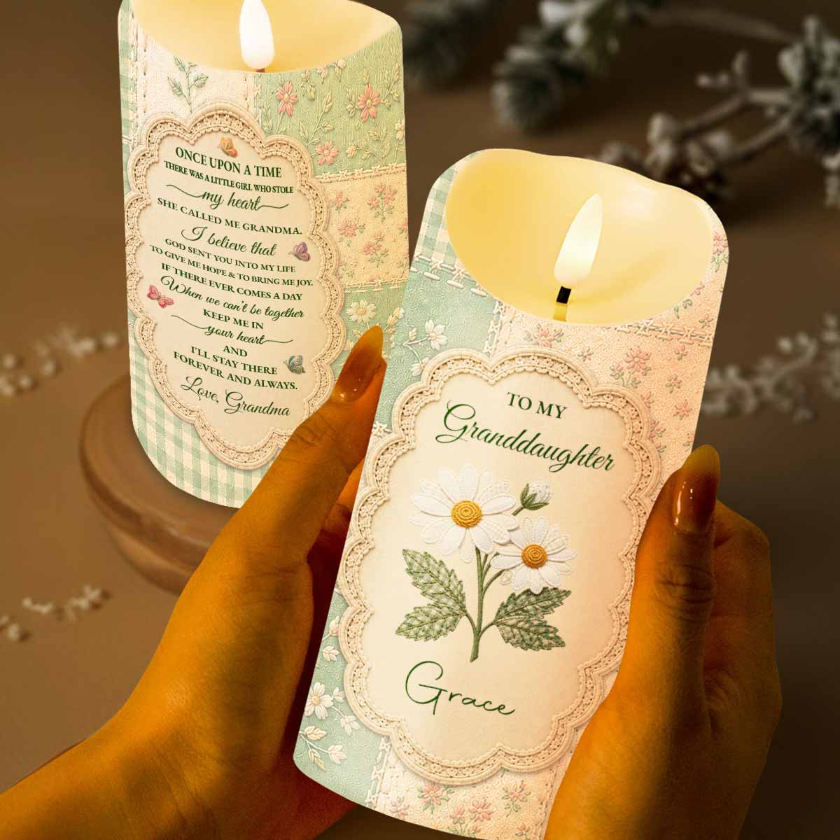 Personalized LED Candle Custom Name Birth Month Flower Gift for Granddaughter LED Candle GradoCreations