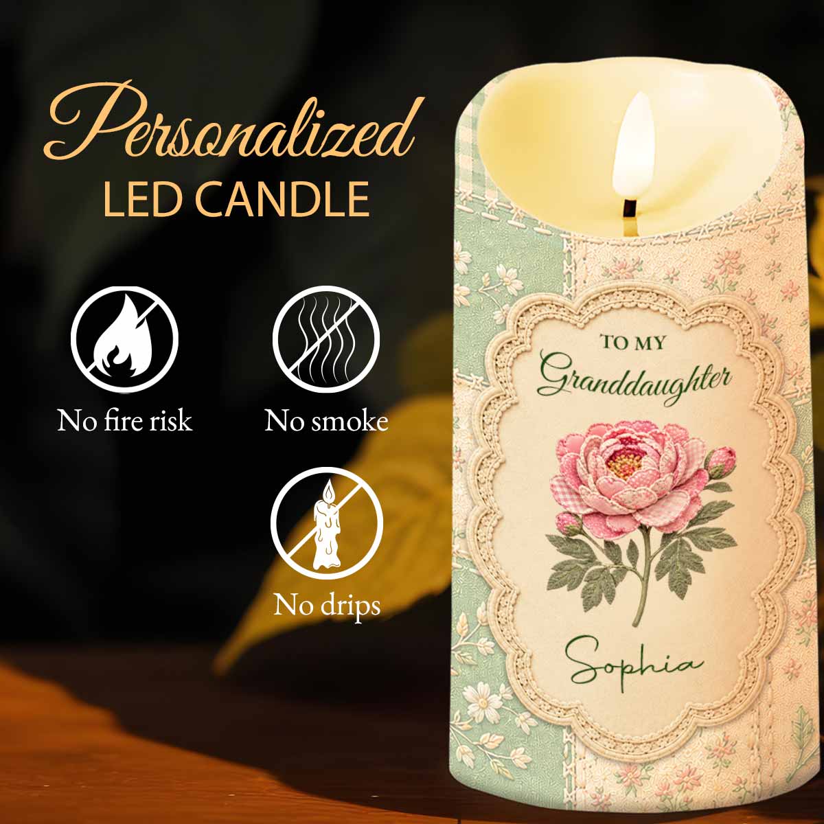 Personalized LED Candle Custom Name Birth Month Flower Gift for Granddaughter LED Candle GradoCreations