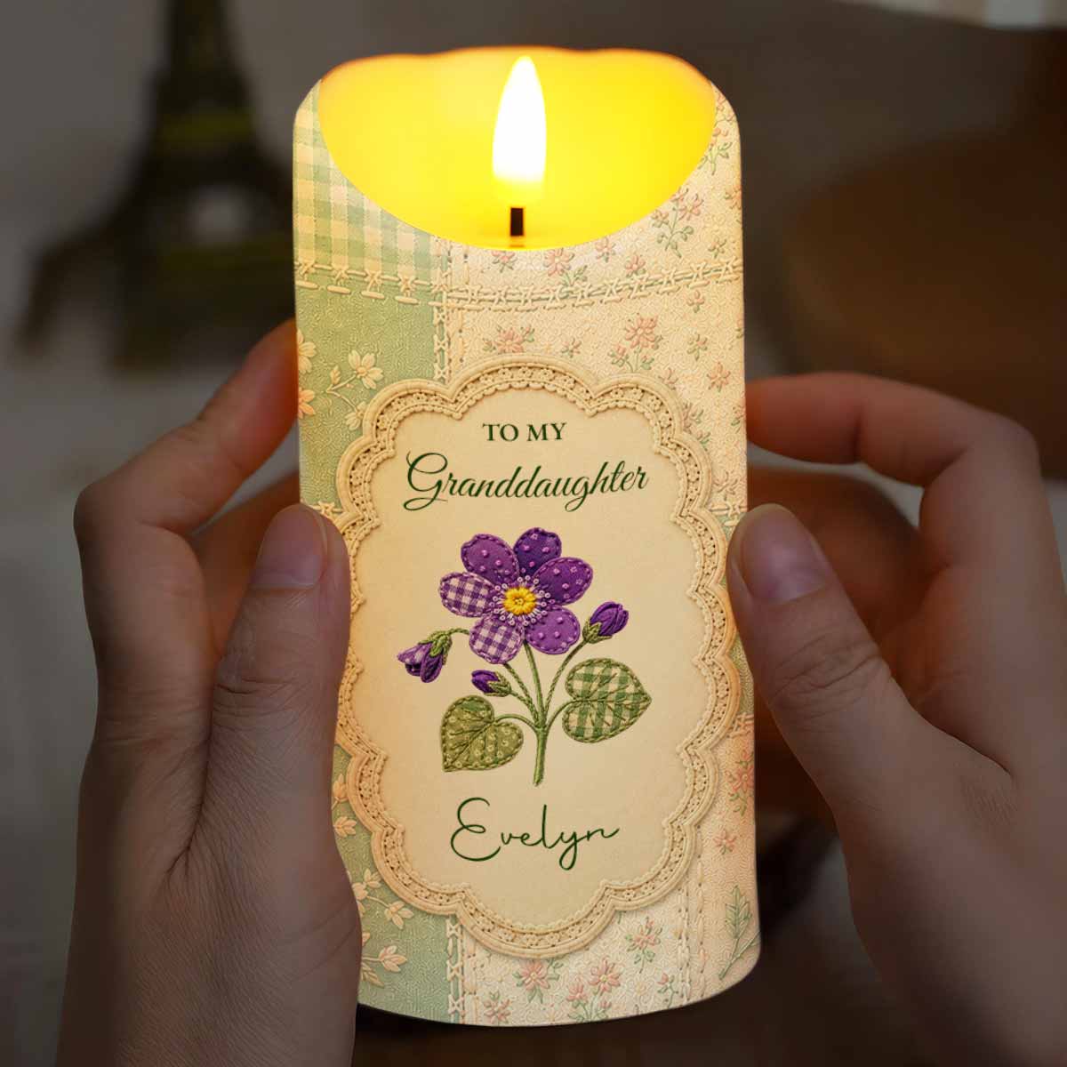 Personalized LED Candle Custom Name Birth Month Flower Gift for Granddaughter LED Candle GradoCreations
