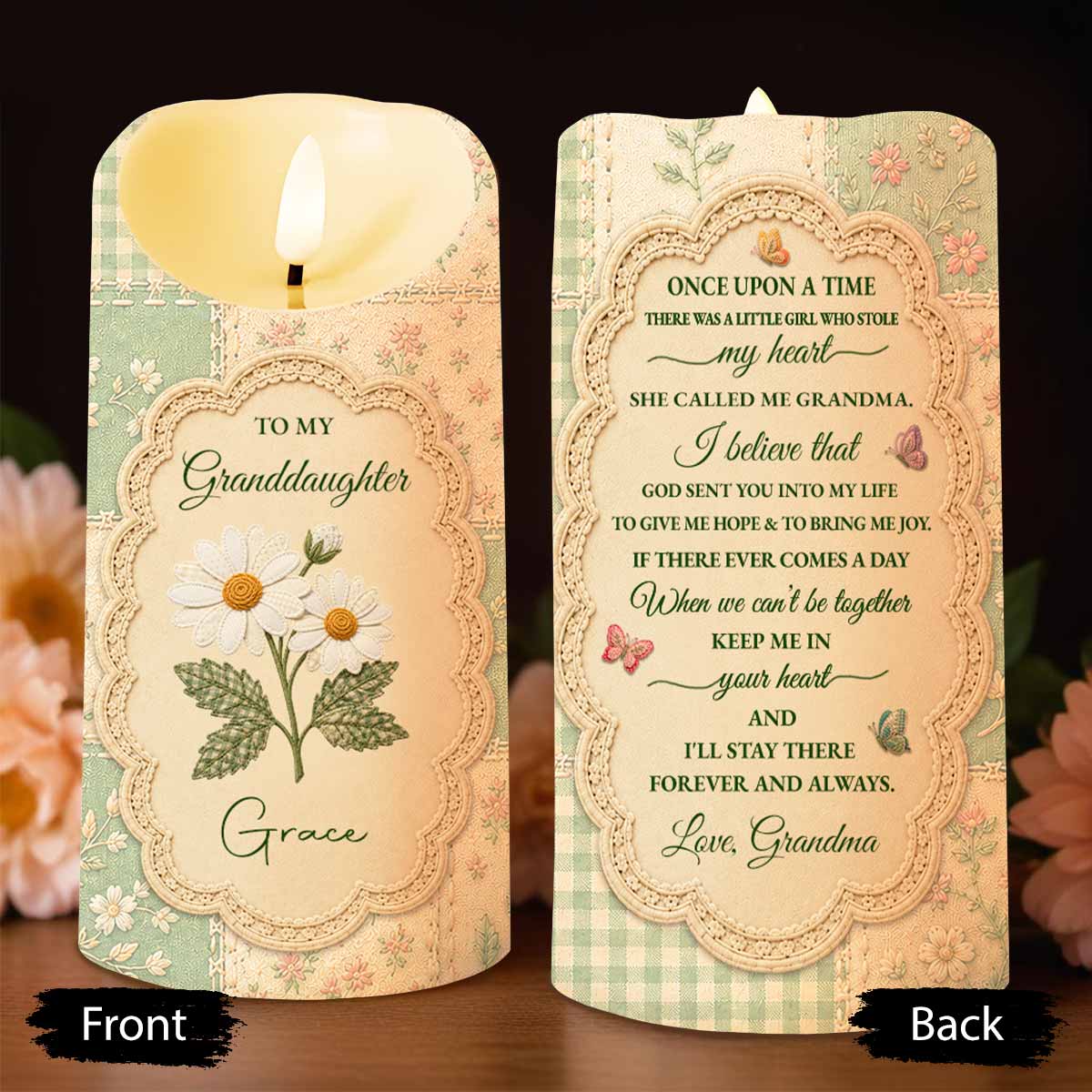 Personalized LED Candle Custom Name Birth Month Flower Gift for Granddaughter LED Candle GradoCreations