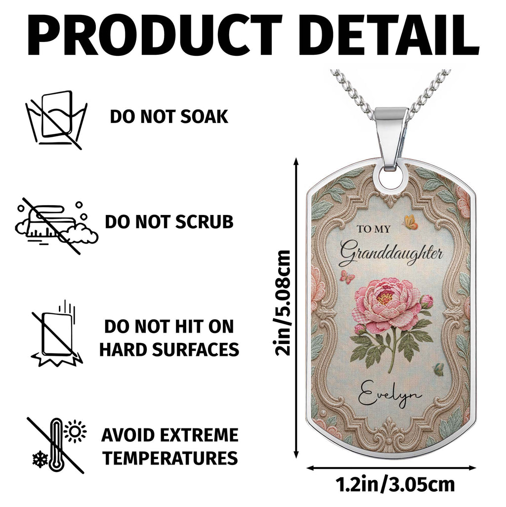 Personalized Stainless Steel Dog Tag Necklace for Granddaughter - Custom Name Flower & Butterfly Gift Dog Tag Necklace GradoCreations