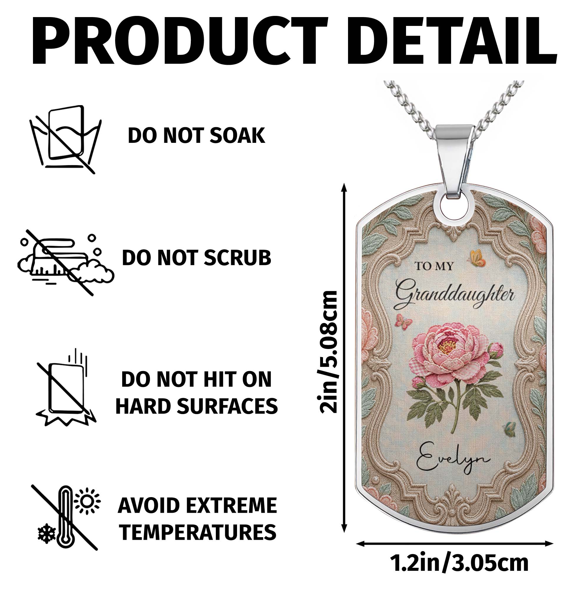 Personalized Stainless Steel Dog Tag Necklace for Granddaughter - Custom Name Flower & Butterfly Gift Dog Tag Necklace GradoCreations
