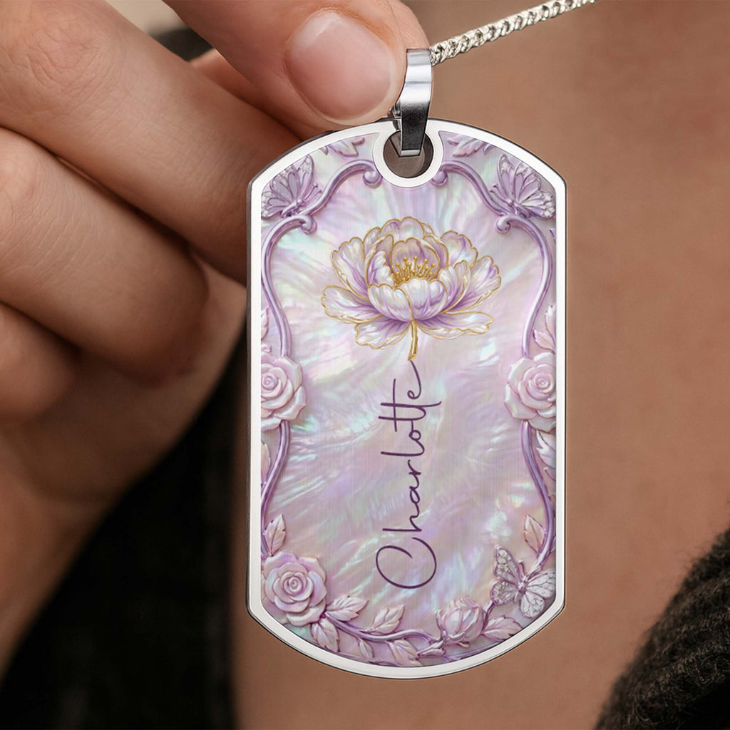 Personalized Birth Month Flower Dog Tag Necklace Custom Name for Daughter Dog Tag Necklace GradoCreations