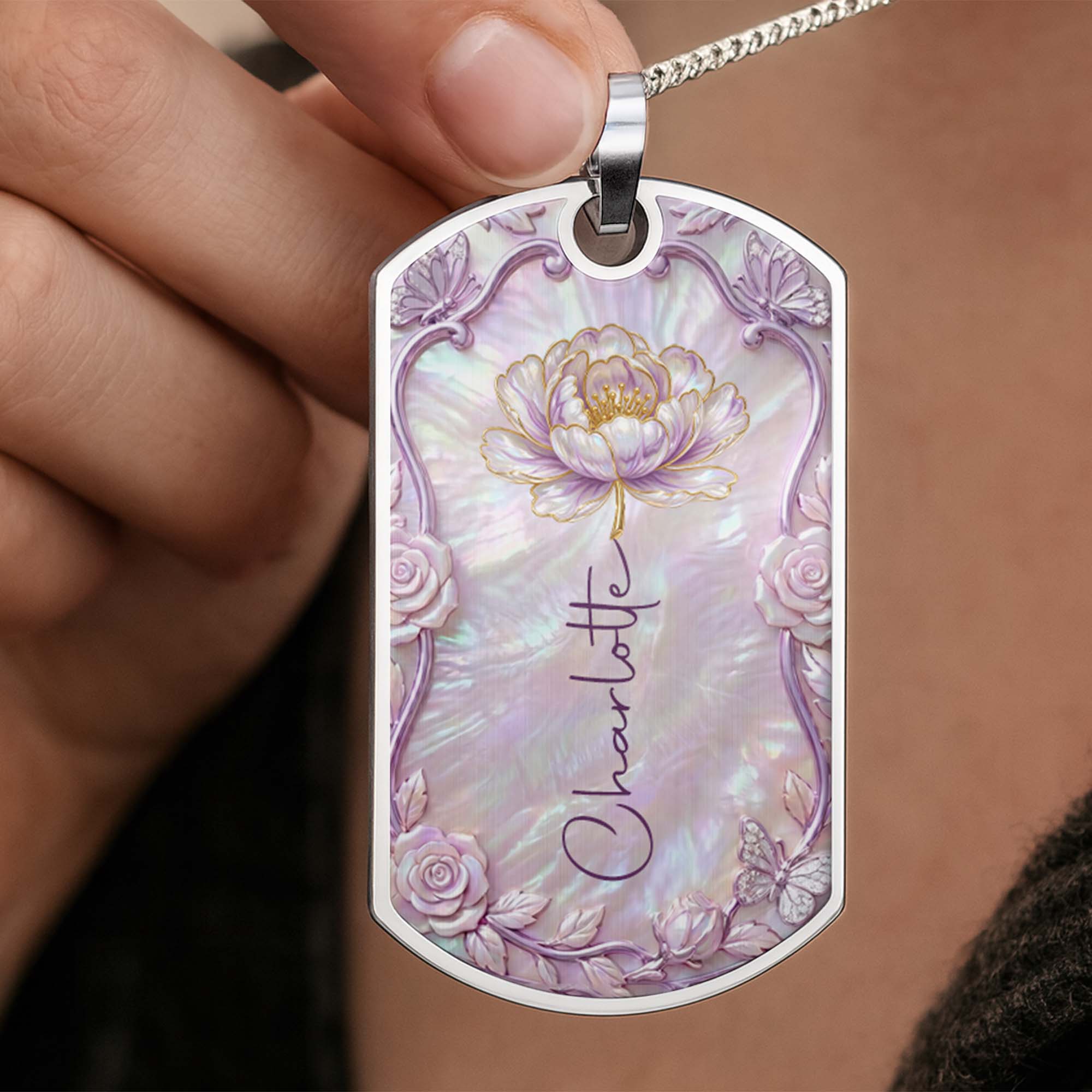 Personalized Birth Month Flower Dog Tag Necklace Custom Name for Daughter Dog Tag Necklace GradoCreations